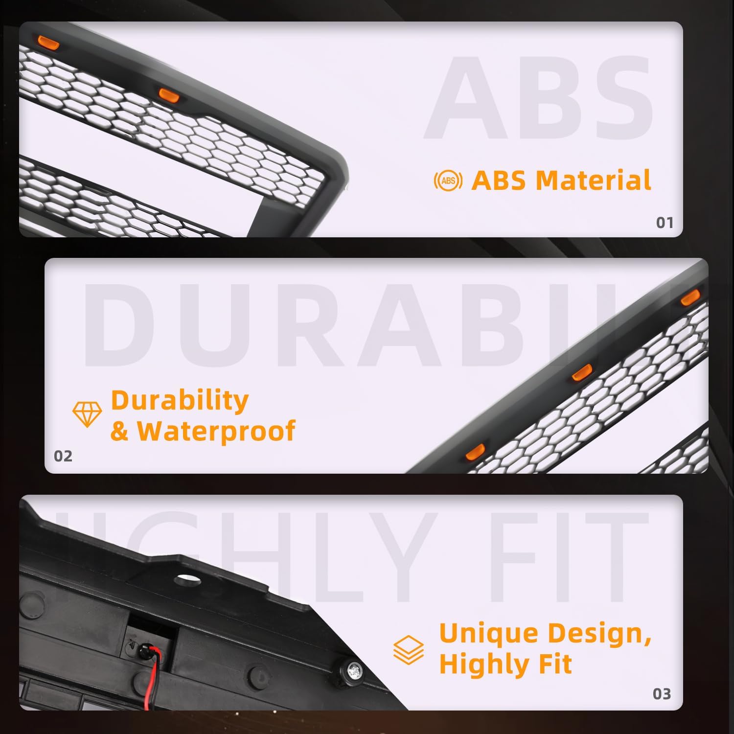 [Upgraded Version] Front Grille for F150 2004 2005 2006 2007 2008, [3 Amber LED Grill Lights] Front Bumper Grill, Bumper Hood Mesh Grille