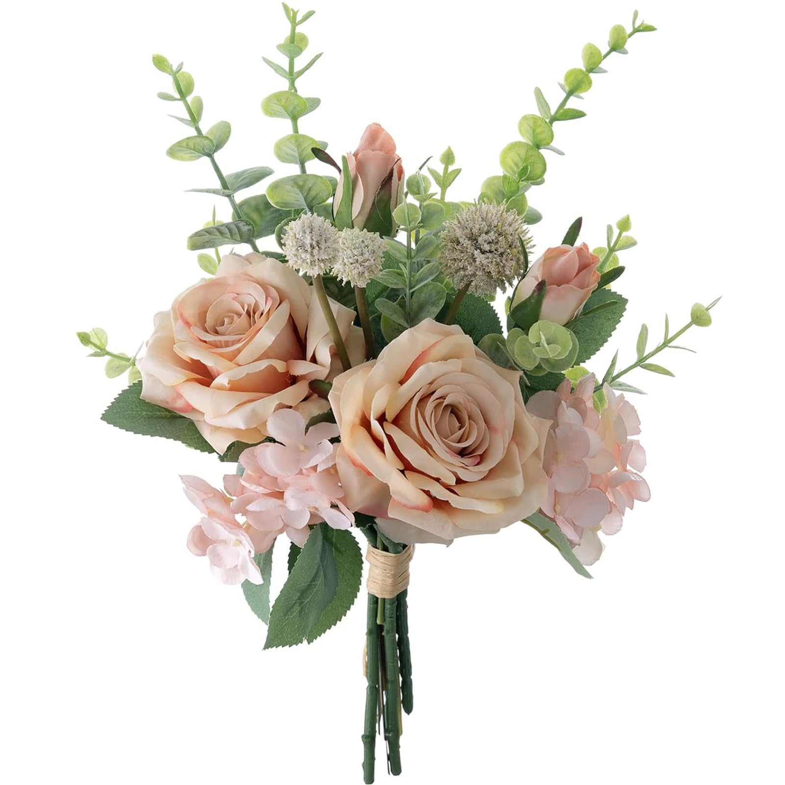 Alynsehom Artificial Fake Flowers Plants Silk Flower Arrangements Wedding Bouquets Decorations Plastic Floral Table Centerpieces for Home Kitchen Garden Party Decor (Champagne Pink)