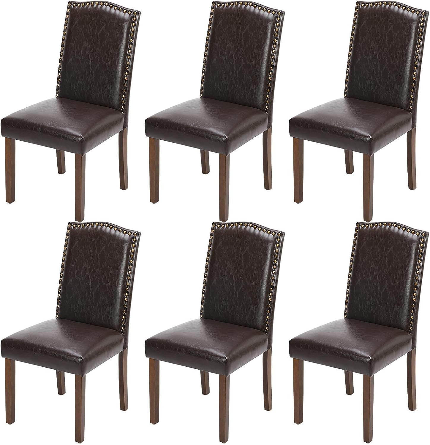 ***ONLY BOX 1 OF 3***ONLY 2 CHAIRS***MCQ Upholstered Dining Chairs Set of 6, Modern Upholstered Leather Dining Room Chair with Nailhead Trim and Wood Legs, Mid-Century Accent Dinner Chair for Living Room, Kitchen, Dark Brown Set of 6 Dark Brown
