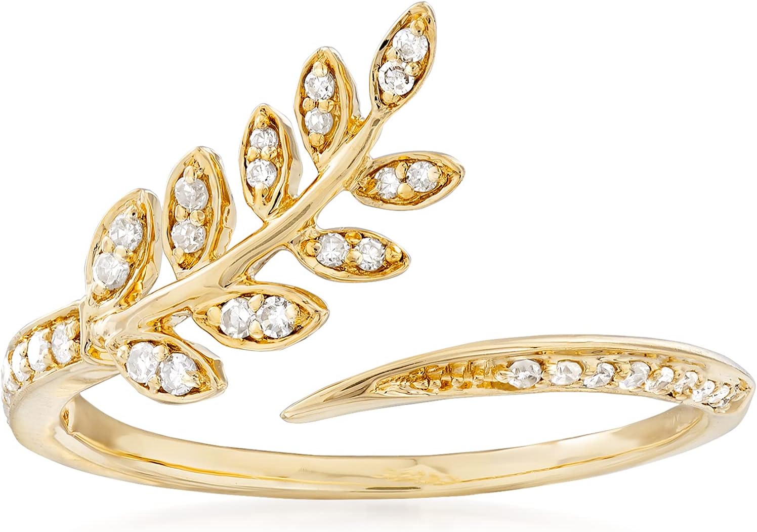Ross-Simons0.13 ct. t.w. Diamond Leaf Bypass Ring in 14kt Yellow Gold