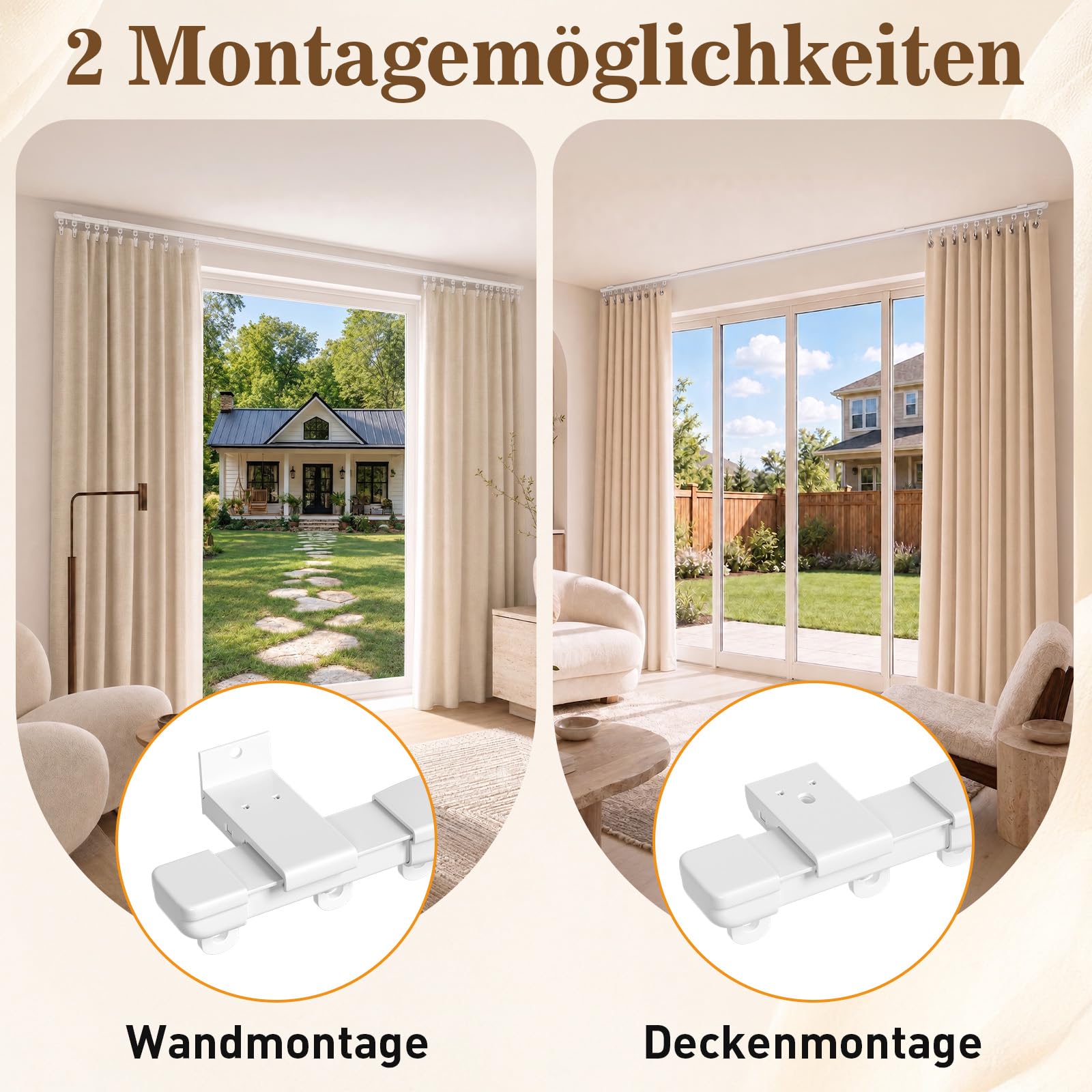 Gardinenschiene 1-läufig aus Aluminium, Teleskop 90‑275 cm Vorhangschiene weiß, Wand‑ und Deckenmontage, kein Sägen, für Wohnzimmer, Schlafzimmer, Balkon