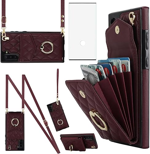 Asuwish Funda de teléfono para Samsung Galaxy Note 10 5G con protector de pantalla de vidrio templado y correa para la muñeca, anillo con bloqueo