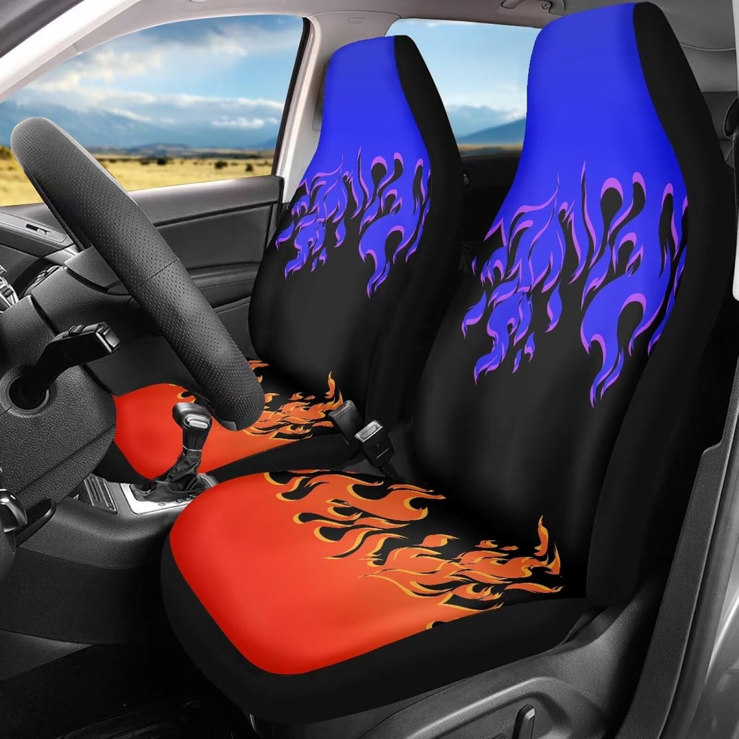 Flame Car Seat Covers Full Set,Universal Auto Front Seat Protector Saddle Blanket Auto Interior Accessories Set of 2