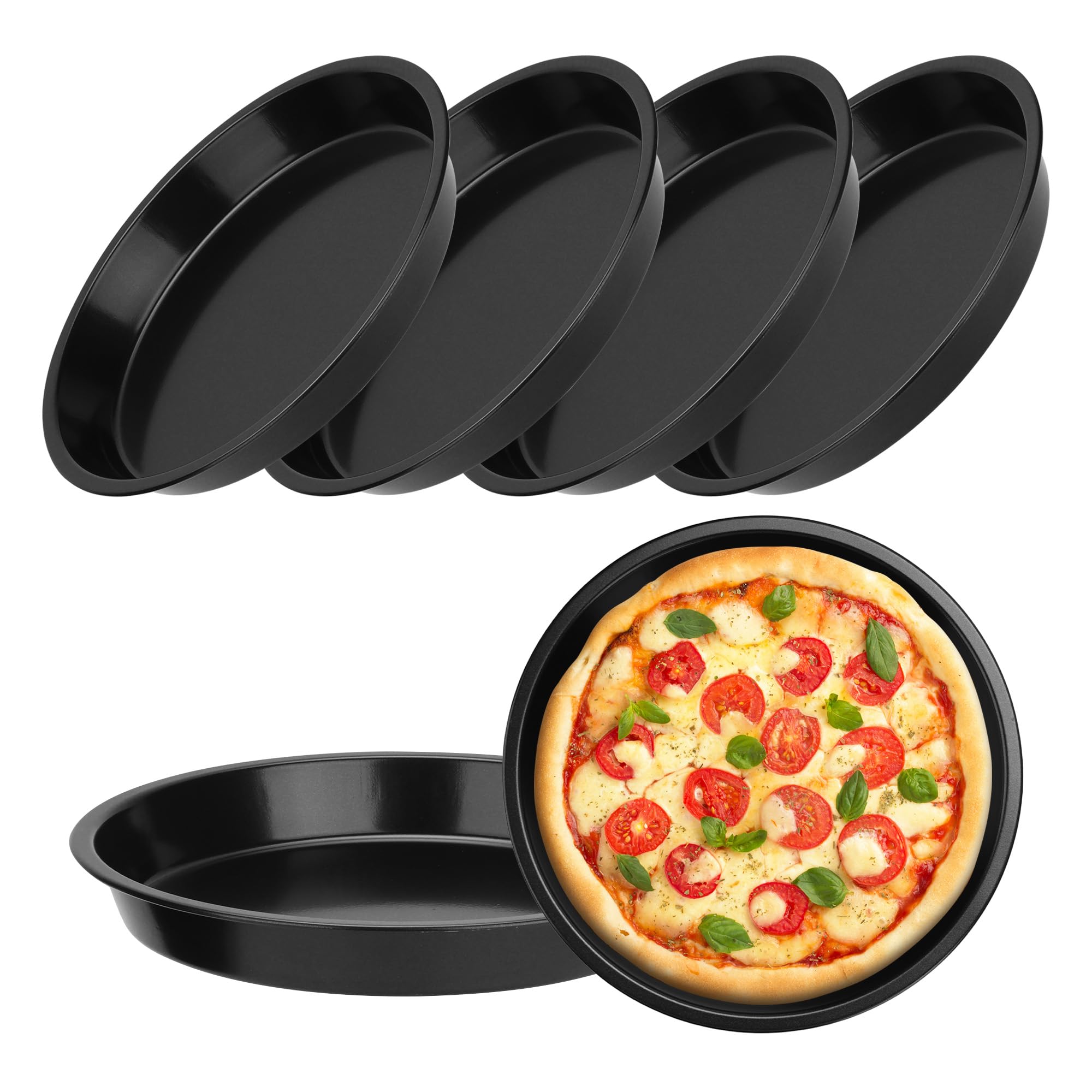 WENLISELL 6 Pack 8 Inch Pizza Baking Trays for Oven Non Stick, 20cm Round Pizza Pan Cake Tin, Deep Carbon Steel Pizzas Oven Trays for Baking