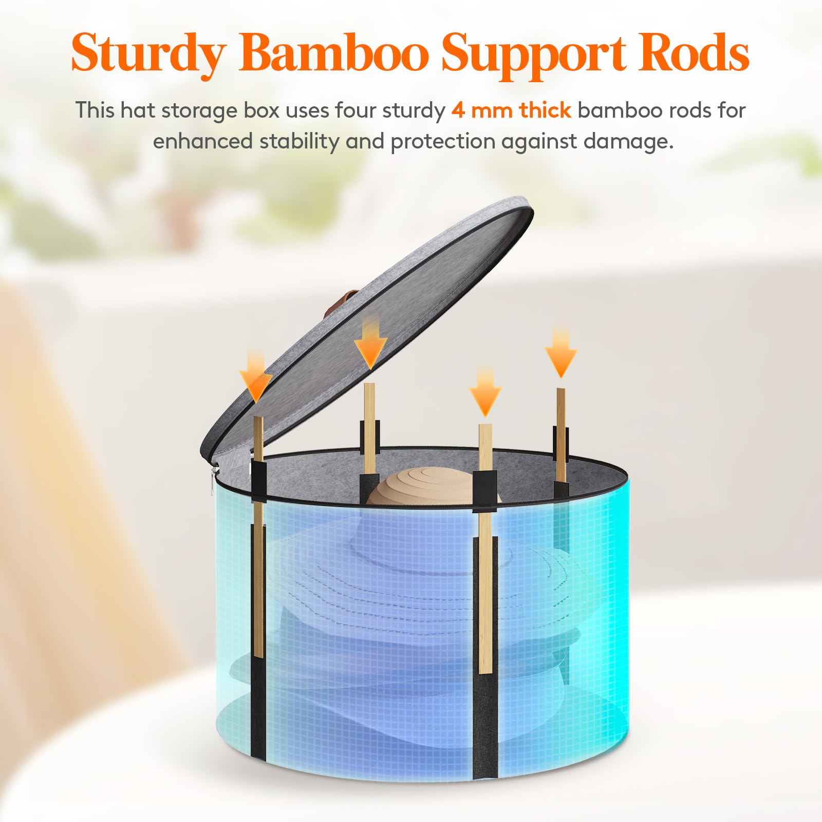 Lifewit Round Felt Hat Box, Stackable Bamboo Supports Cowboy Hat Travel Case with Dustproof Lid, Hat Organizer Bag for Women Storage, Foldable 16.5