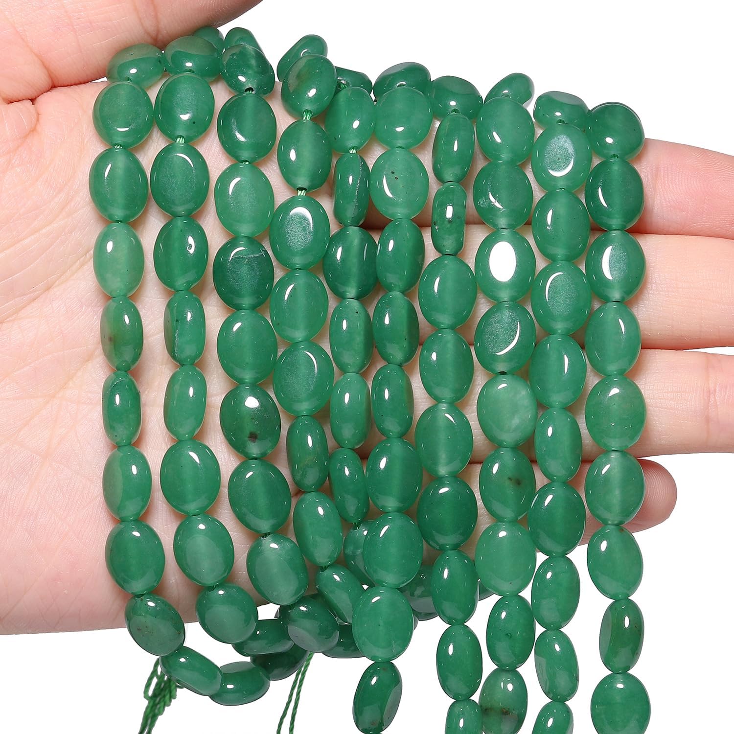 35PCS 8x10mm Natural Dark Green Stone Beads for Jewelry Making, Songxi Oval Cobblestone Shape Loose Gemstone Beads for DIY Bracelet Necklace Making Supplies with Energy Healing Chakra Power