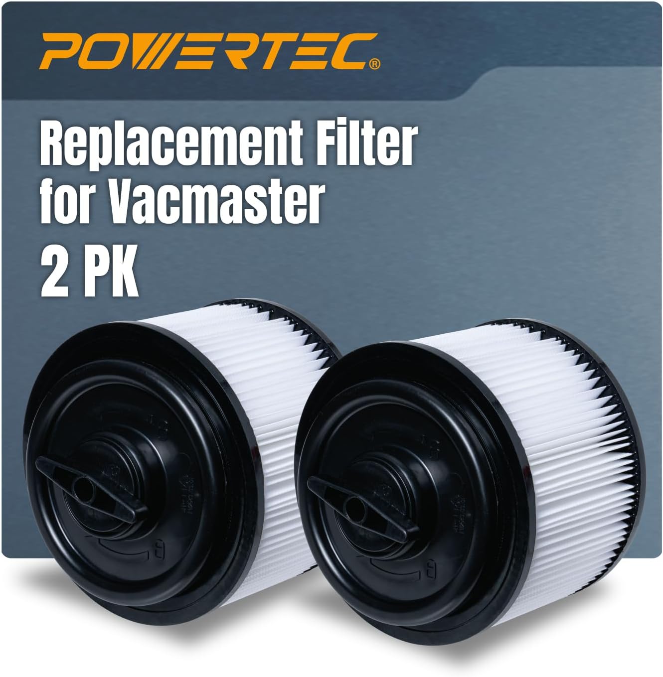 POWERTEC VFCF Cartridge Filter & Retainer for Vacmaster 4–5 Gal. Wet/Dry Vacuums, Shop Vac Filters for VF408, VF409, VWMB508 Series, 2 Pack (75124-P2)