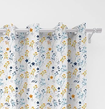 Cotton Candy Cotton Floral Printed Curtains with Stainless Steel Rings for Bedroom (7 ft x 4.5 ft, Design 5), Fade Resistant