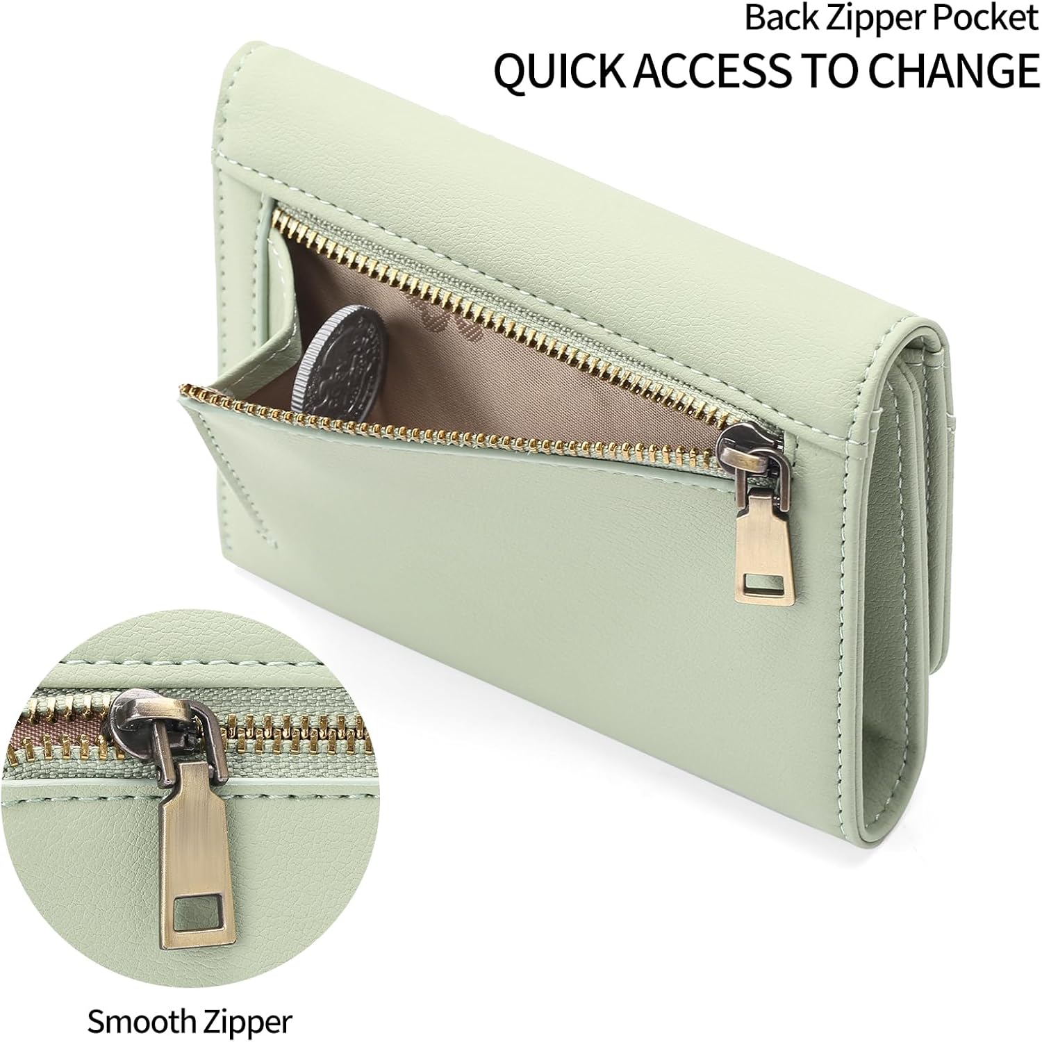 GAEKEAO Small Wallets for Women Leather RFID Blocking Trifold Ladies Wallets Credit Card Holder with Zipper Coin Pocket - Image 3