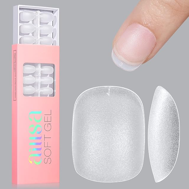 AILLSA Extra Short Oval Nail Tips - 240 PCS Upgraded Matte Soft Gel Full Cover Round Nail Tips No Filed, Pre-shaped Clear Acrylic False Gelly Nail Tips for DIY Press On Nails 15 Sizes