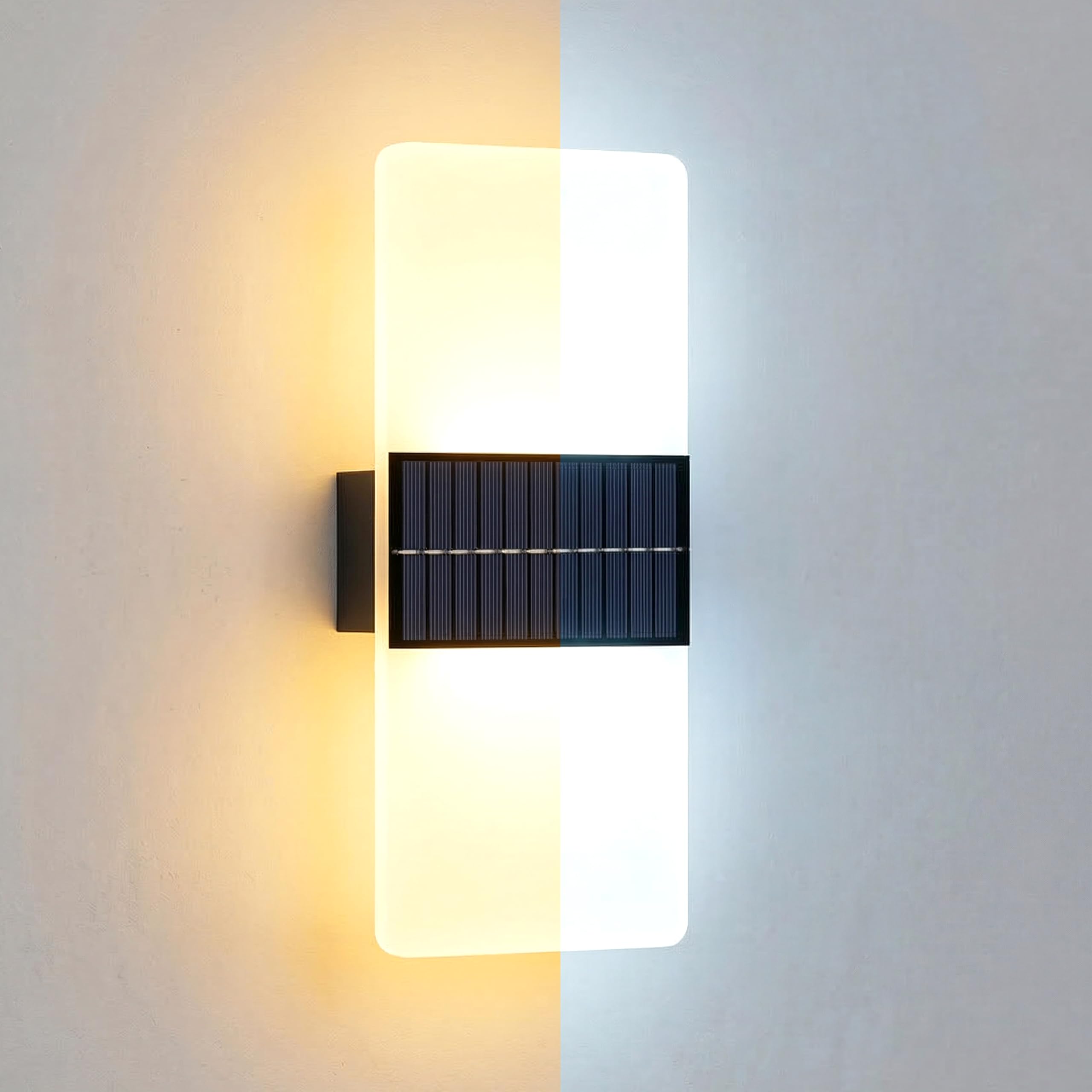Geezy White Dual Color Led Solar Fence Lights - Waterproof Outdoor Garden Up Down Wall Light For Patio Deck - Warm /Cool