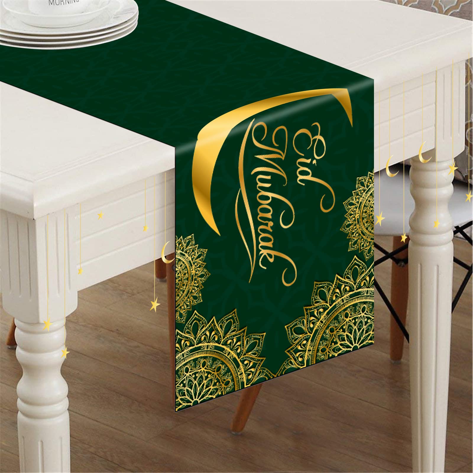 1 stks Eid Mubarak Zwart Goud Eid Al-Fitr Tafelloper