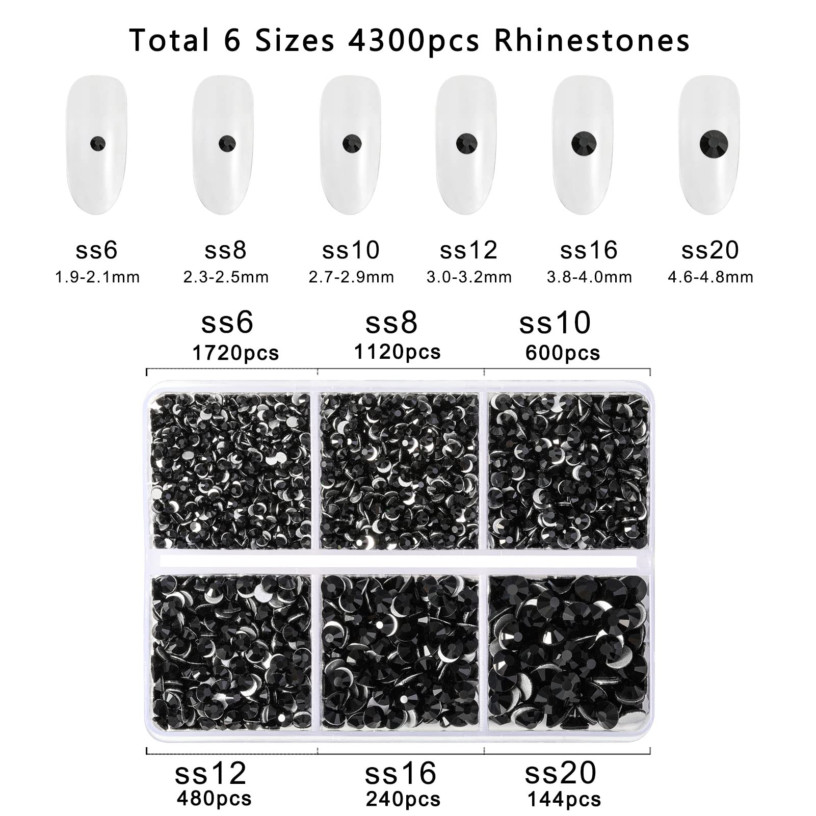 4240 Stück Strasssteine Set – Schwarze Glitzersteine In 6 Größen, Mit Pinzette & Stift, Für Nageldesign & Basteln