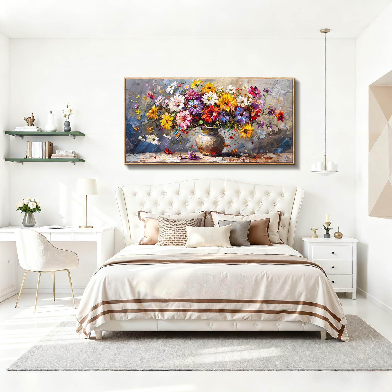 JHHUAMO Wandbilder Wohnzimmer Groß, Natürliche Leinwand Bilder mit Rahmen, Bunte Vase GemäLde, Modern Aesthetic Botanische Wanddekoration für Schlafzimmer Flur Büro Esszimmer 73x146 cm