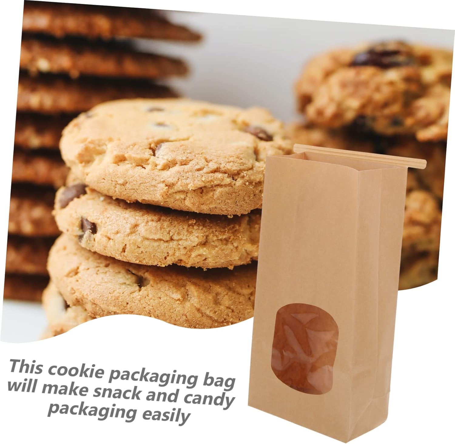 100pcs Snack Bag Kraft Paper Cookie Candy Packaging Bags Greaseproof Window for Party Treats