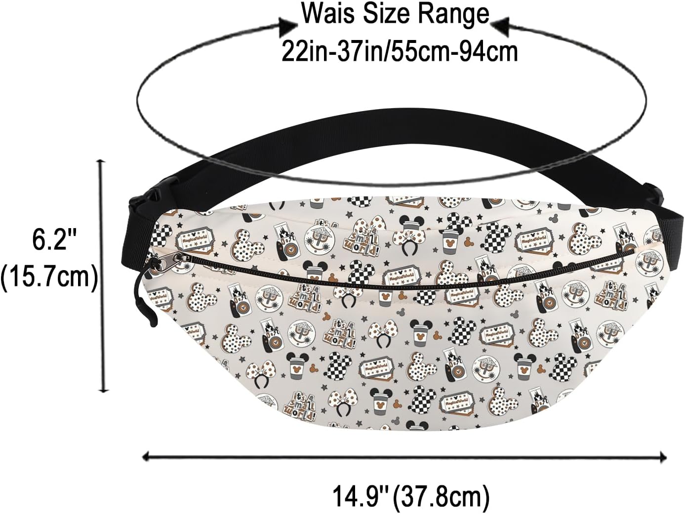 CMNIM Cartoon Mouse Fanny Pack Vacation Trip Gifts for Fairytale Fans Mouse Lover Gifts Mouse Parks Trip Waist Belt Bag (25625 Cartoon Mouse W)