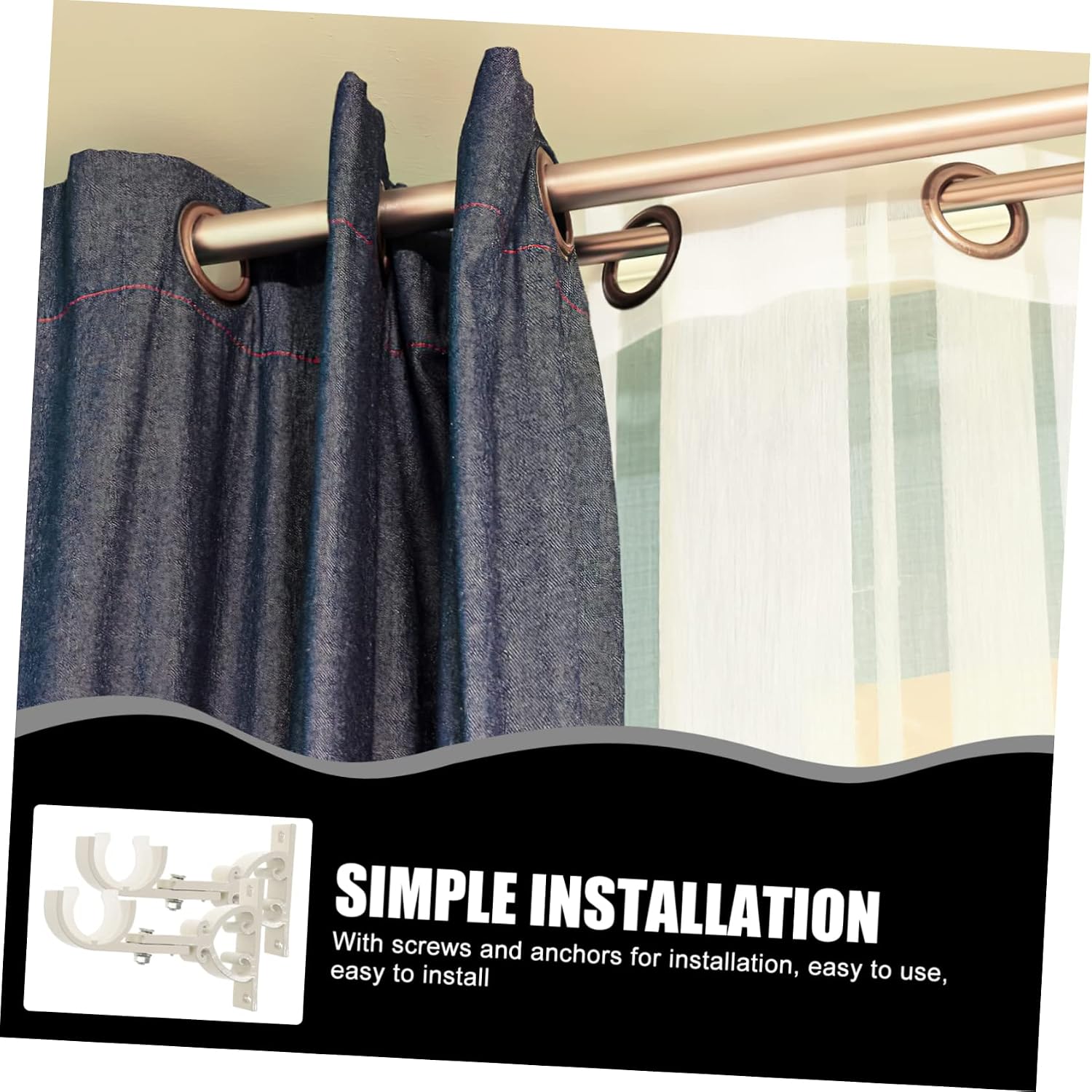 2-Pack Iron Curtain Rod Bracket Adjustable Wall Mount Holders for 5/8 Inch Rods Suitable for Living Room Kitchen and Bathroom Sturdy Curtain Hardware