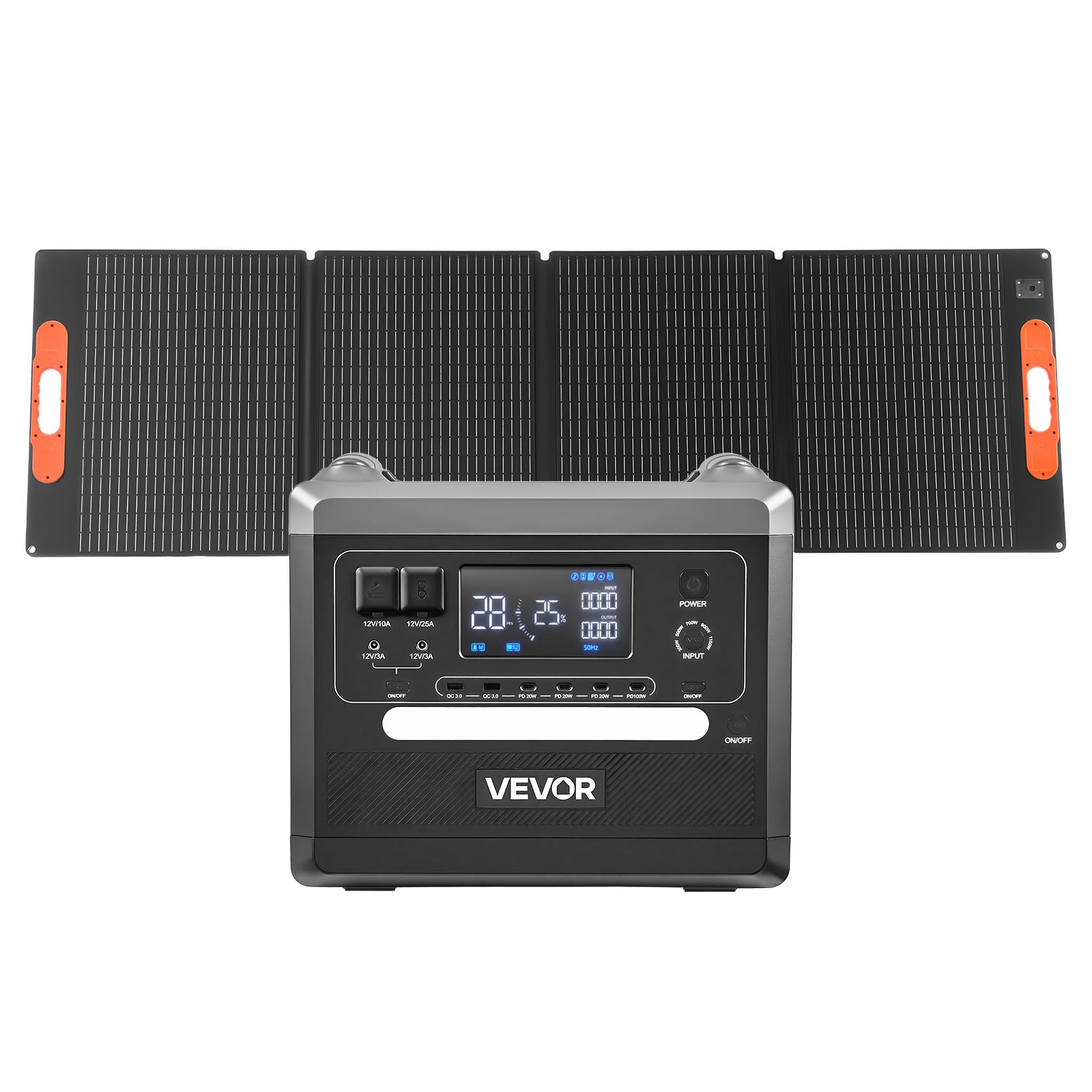 VEVOR Centrale Elettrica Portatile, Generatore Solare Portatile da 2400 W Pannello Solare Pieghevole 200 W, Batteria di Backup LiFePO4 con 10 Porte di Uscita Stazione di Energia per Casa, Campeggio