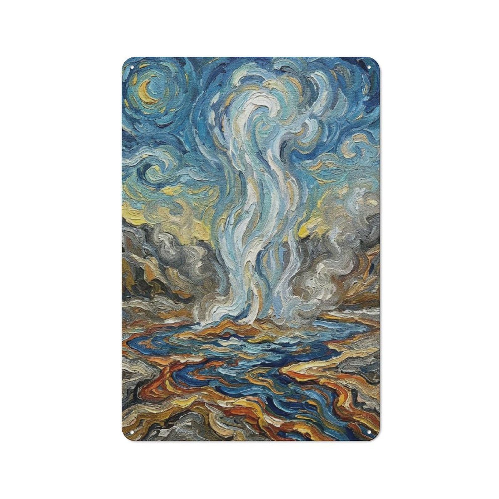 Junmoney Style-11 Cosy Impressionistic Geyser Landscape Painting Metal Plaque 30X20cm, Kitchen Wall Decor For Kitchen, Cafe, Pantry Or Dining Room