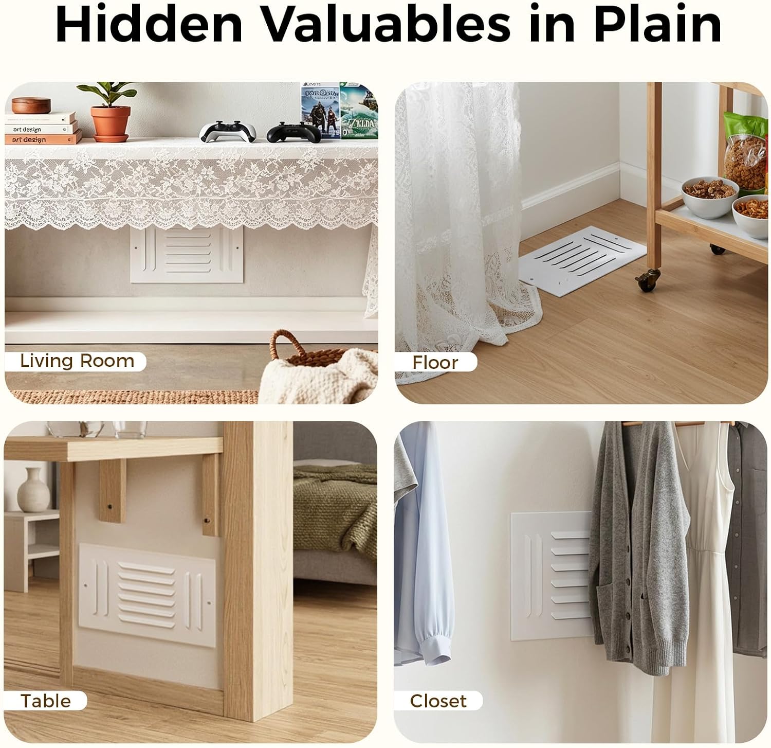 Hidden In Wall Safe with Vent Cover,Quick Access Electronic,2 Install Ways | Fits Between 16" Studs, with Magnetic & Metal Vent Cover, Combination Lock & Key Access, Wall Safes Waterproof for Home