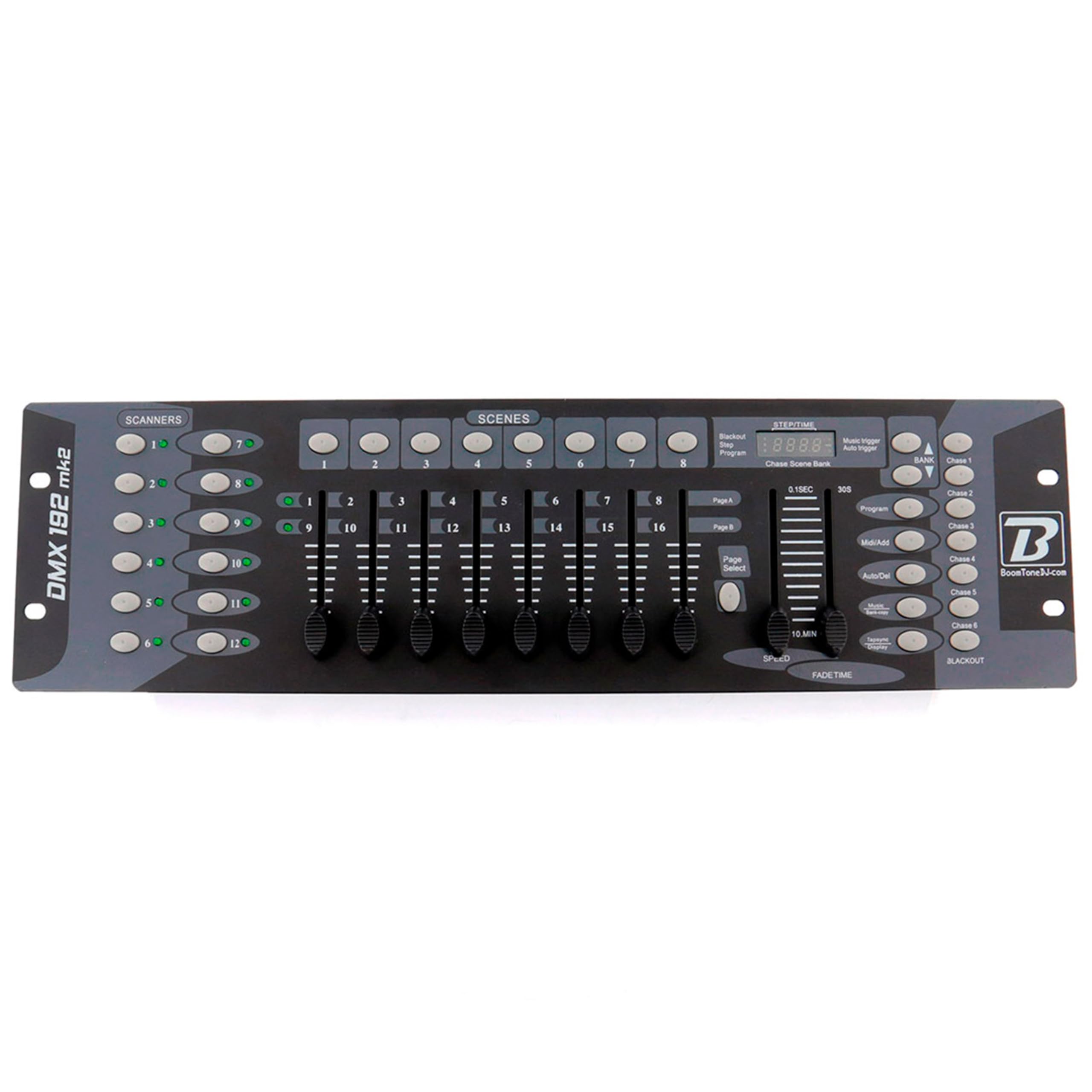 BoomToneDJ DMX 192 mk2 Contrôleur DMX 512 professionnel Console 192 canaux. 23 banques de 8 scènes programmables. Contrôle jeux de lumière. 8 faders Effets DJ Disco Light Eclairage de scène Théâtre