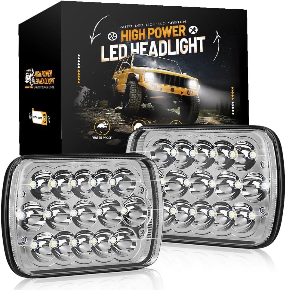 5x7 LED Headlight, H6054 7x6 LED Headlights Anti-Glare, 180W 600% Brighter with White DRL & Amber Turn Signal, Hi/Low Beam Sealed Beam for Jeep Cherokee XJ, Wrangler YJ, GMC Comanche MJ