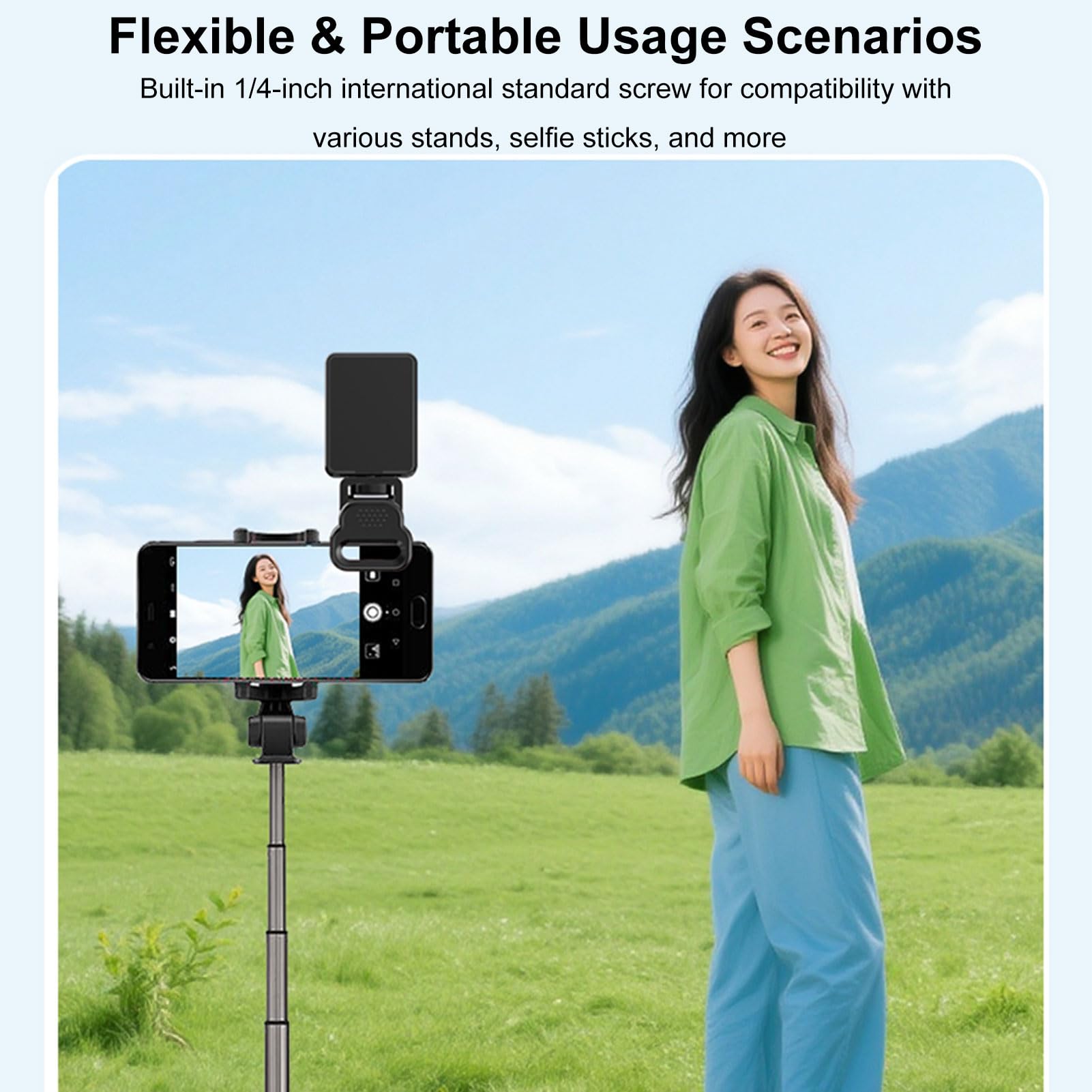 Tbest Pantalla de Monitor Selfie Cámara Trasera de 2,4 Pulgadas Enfoque de Espejo Pantalla Selfie Ajustable de Enfoque Variable Conexión BT Control Inalámbrico Clip