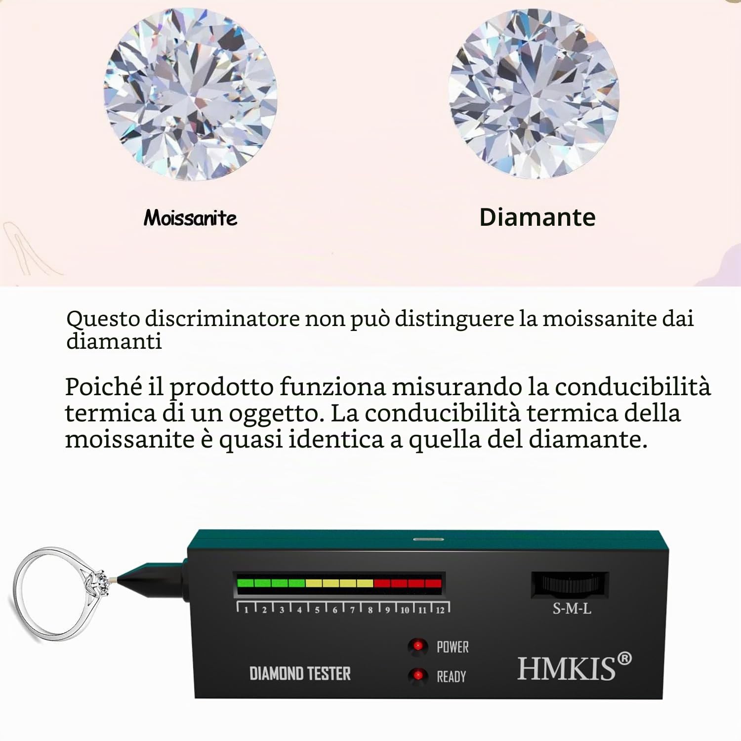 HMKIS Tester per diamanti, tester per gioielli ad alta precisione + mini ingrandimento LED 60x, selettore professionale per principianti ed esperti, misuratore di conducibilità termica