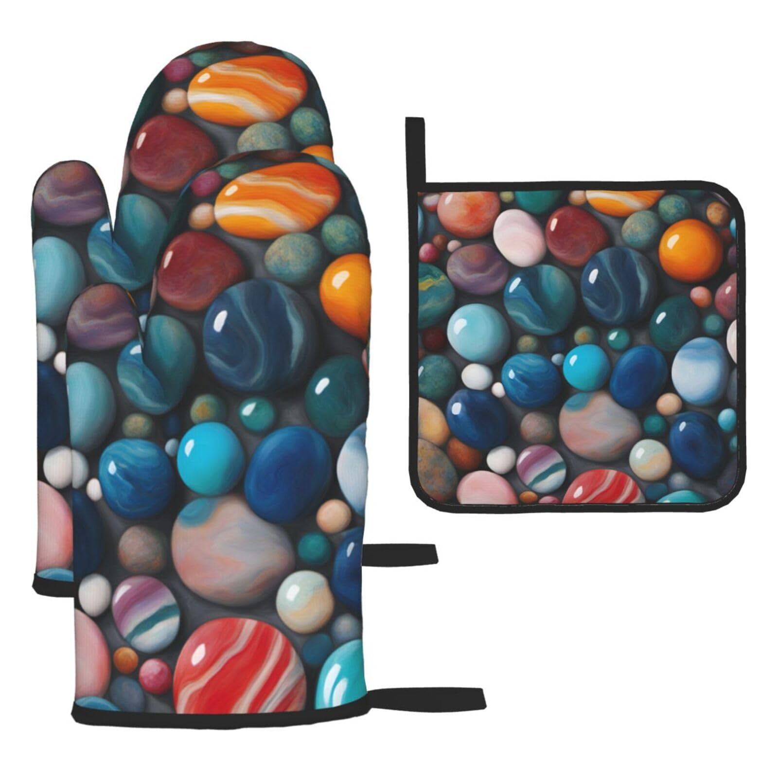 Colored Marble Print Oven Mitts Kitchen Gloves Set Everyday Baking Grilling Microwaving Cooking Gift
