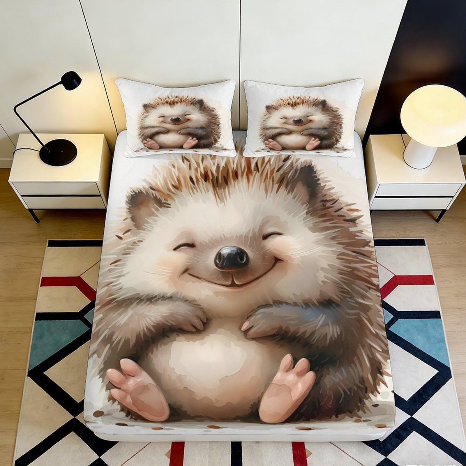 Pnayamiorkfel Style-5 3D Printed Cute Hedgehog Fitted Sheet Microfiber Bedroom Decor Animal Smile Mattress Cover For Home Dorm 90X200x25cm