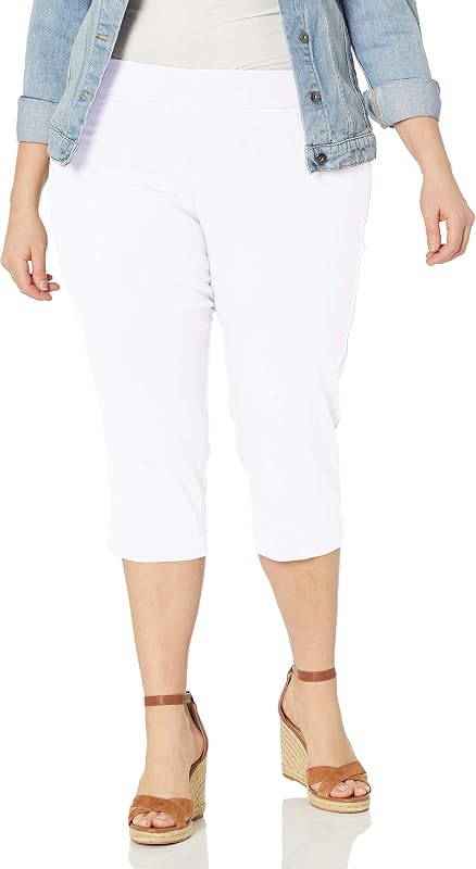 Slim-Sation Women's Plus Size Wide Band Pull on Solid Capri