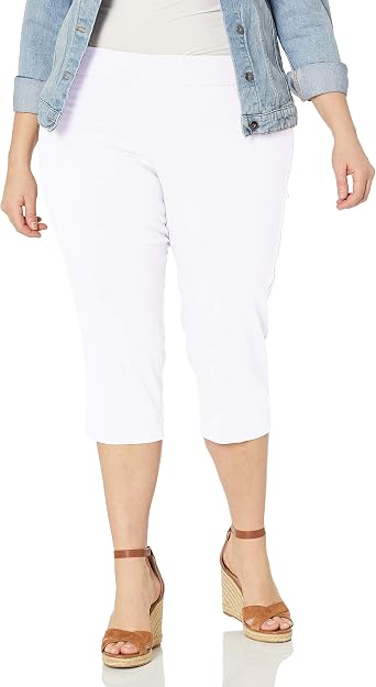 Slim-Sation Womens Plus Size Wide Band Pull on Solid Capri