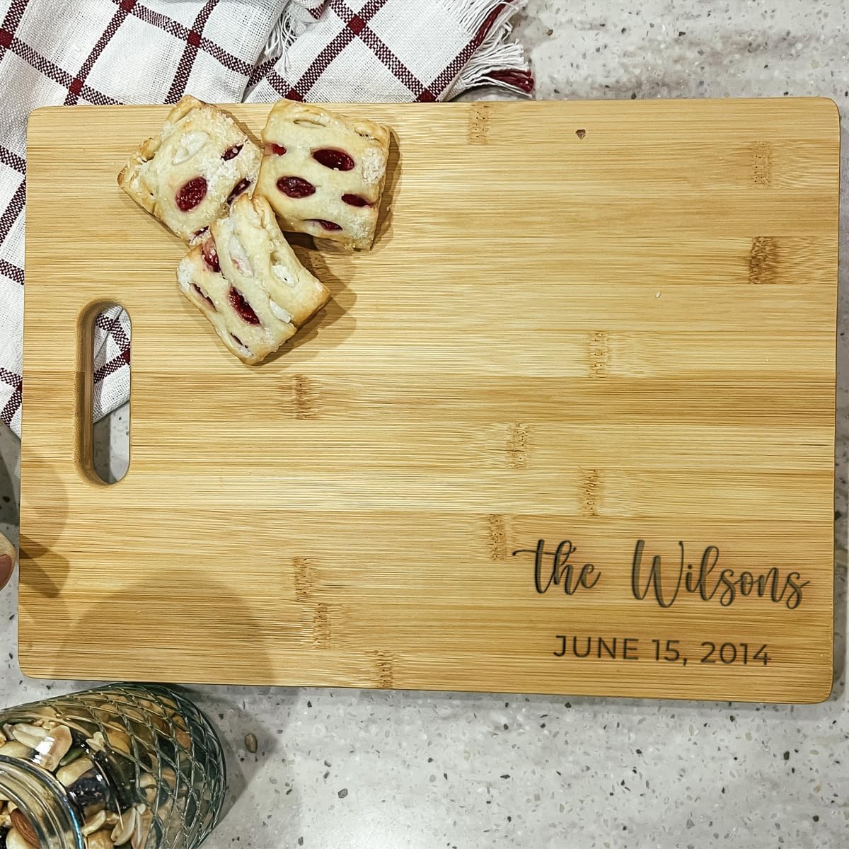 Cutting Charcuterie Boards Gift Large 14"x10" Bamboo Cheese Board Personalized FREE, House Warming Gifts New Home Wedding Gifts Bridal Shower Gift Anniversary - Feel Like A Chef In Your Own Kitchen!