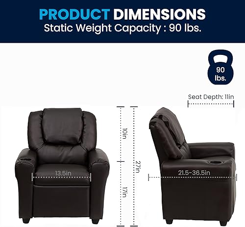 Miniatura 44 de Flash Furniture - Sillón reclinable contemporáneo para niños, color beige vinilo con base para vasos y reposacabezas Vinilo Lavanda,Vinilo