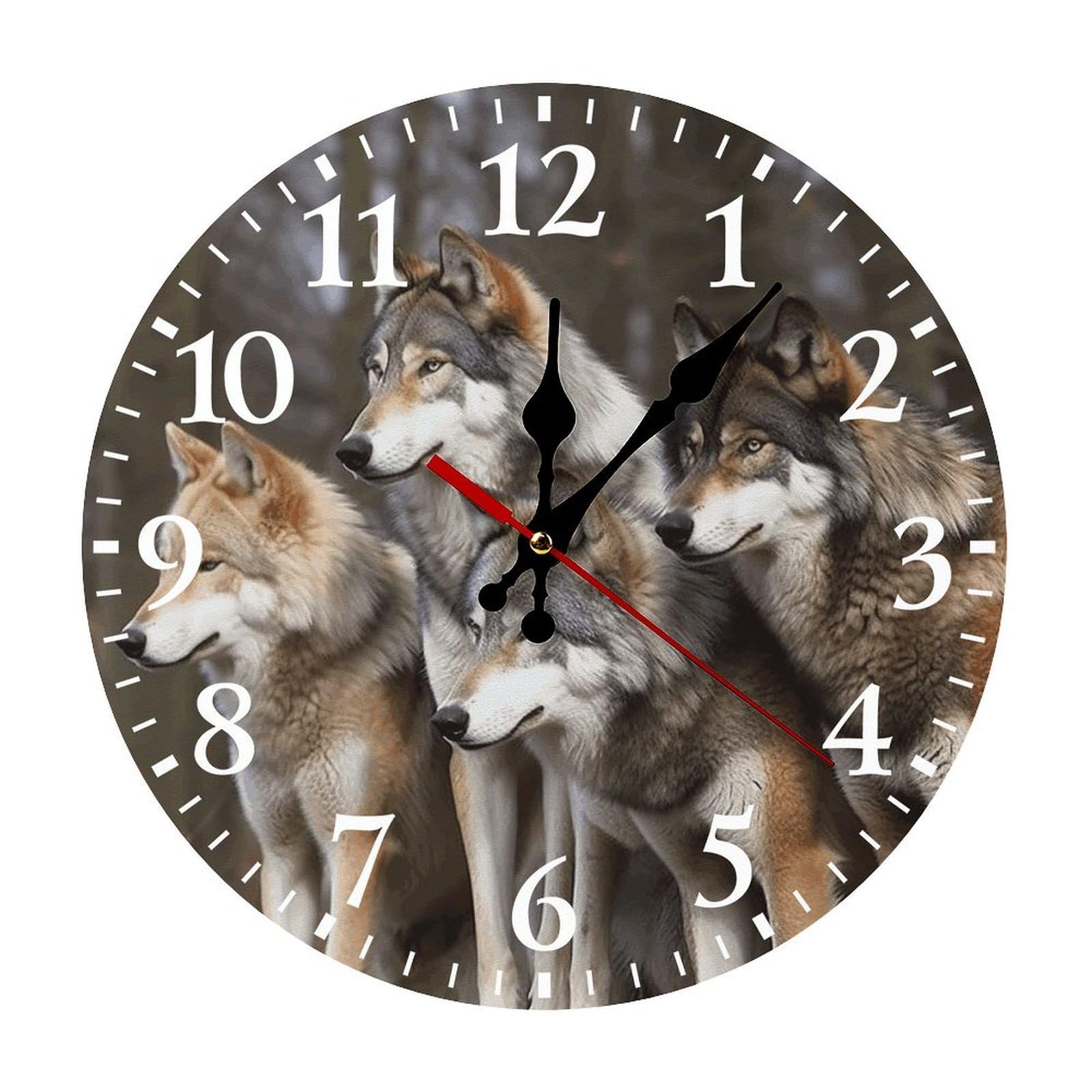 NTVOWPZO 10 Inch Wall Clock Different Colored Wolves Battery Operated Wall Clocks Silent Non-Ticking Round Wall Clock for Living Room Kitchen Home Office Wall Decorative Clock