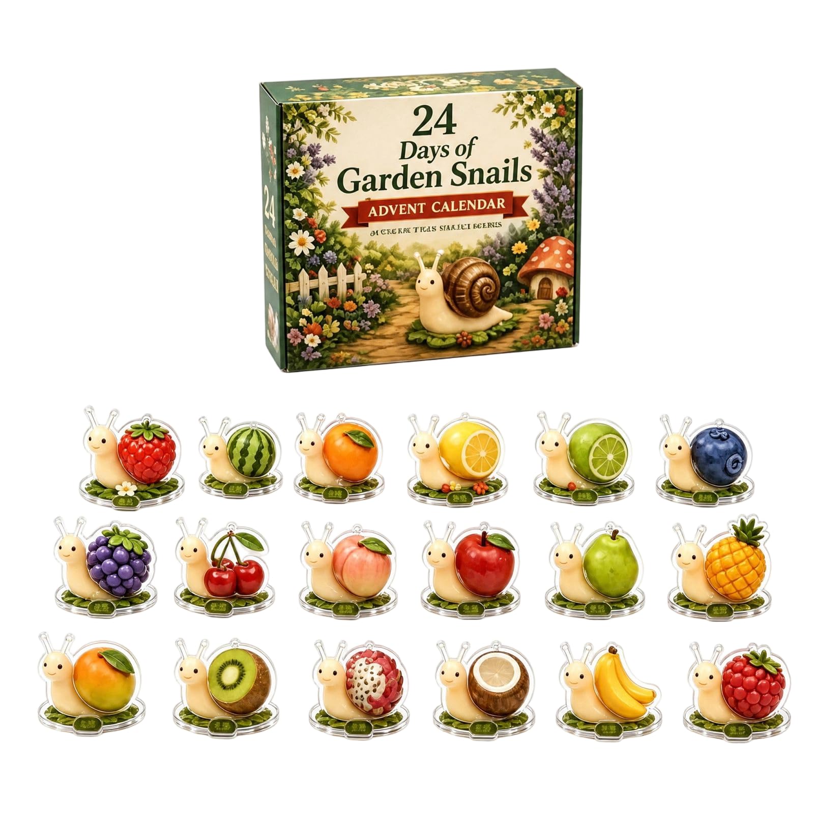 Garden Snail Advent Calendar 2026,2D Acrylic Figurines Gift 24ps