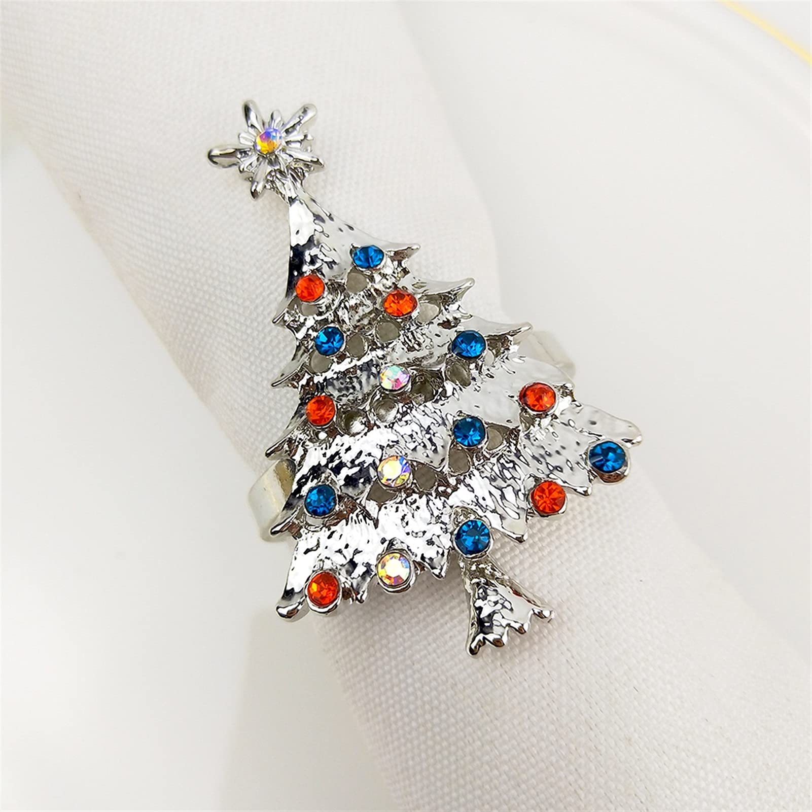 servilletero 6pcs árbol de navidad anillo de la servilleta arco de la guirnalda de la flor del arco de la tabla de la tabla de la tabla de la Navidad de la Navidad Hebilla (Color : A tree silver)