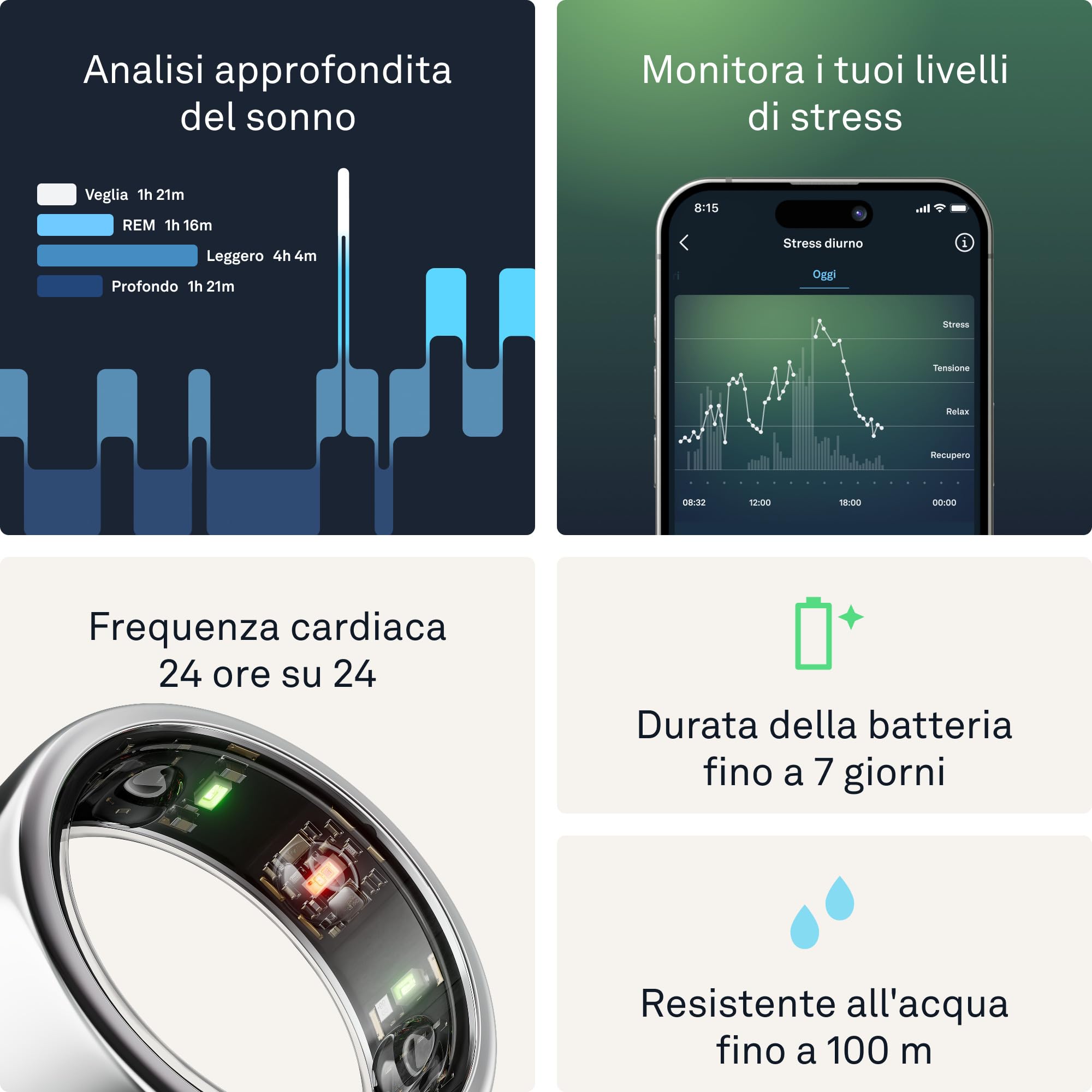 Oura Ring Gen3 Horizon - Misura 6, Silver | Monitora sonno, frequenza cardiaca e fitness - Batteria fino a 7 giorni - Compatibile con iOS/Android - Provalo con il kit di misurazione Oura