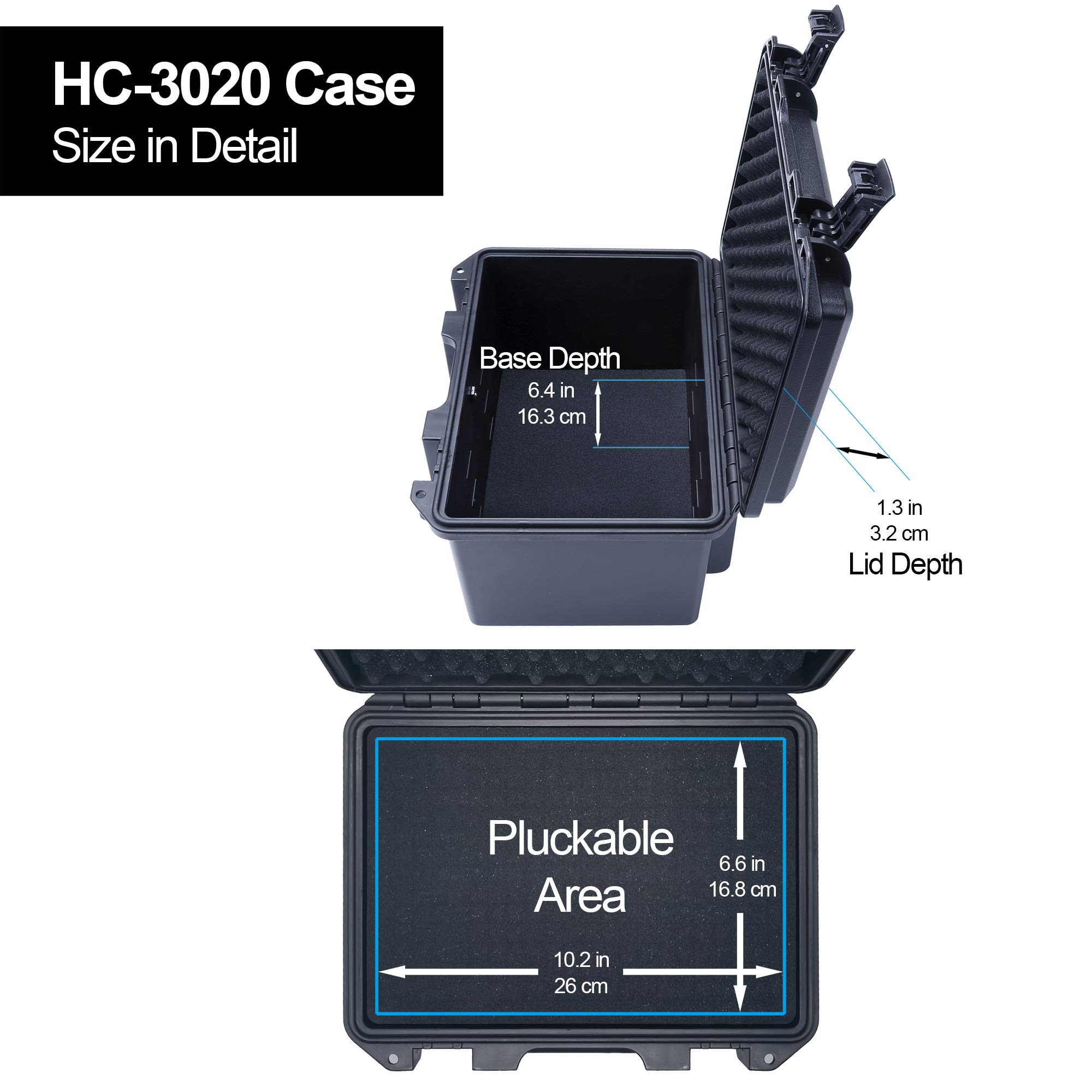 Lykus HC-3020 Maletín/Estuche/Case Impermeable con Espuma, Tamaño Interior 30x20x20cm, Adecuada para cámara réflex, Lentes, Drone, videocámara y Otros