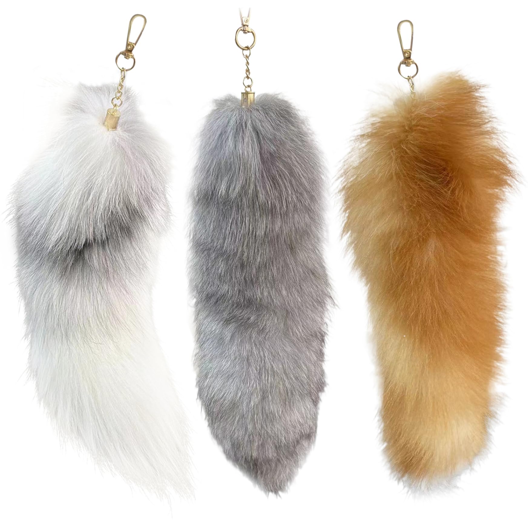 XUEYEGONGJI tail keychain 3Pcs Fox Tail Keychain Faux Fox Hair Furry Tail Keychain 15-16.5"" Fluffy Therian Tail 3 Colors Cute Key Chain for Cosplay Party Handbag Accessories Decorations, Large