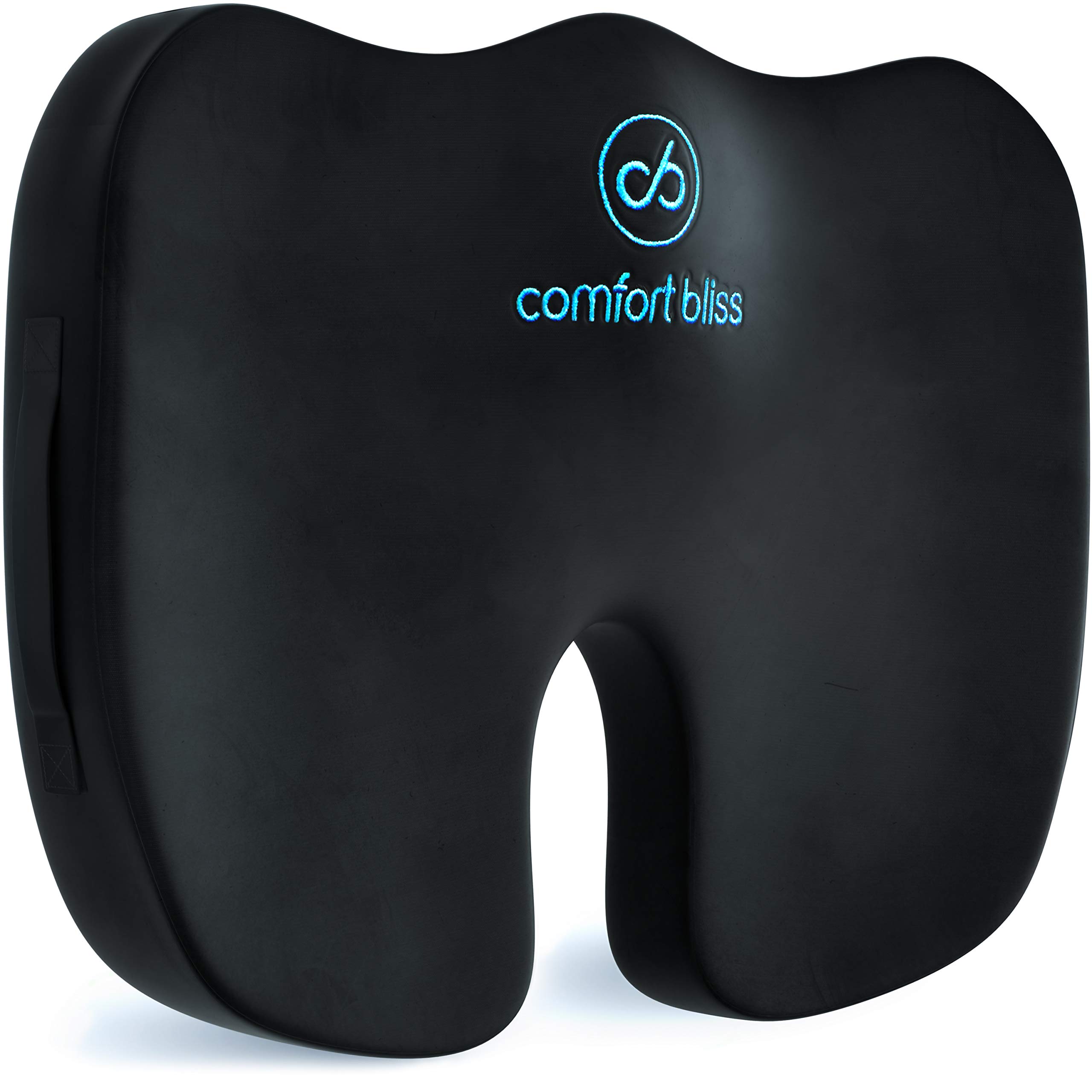 Comfort Bliss Coccyx Seat Cushion - Orthopedic Memory Foam Good Posture for Sciatica Tailbone Back Hip Pain Relief - For Home, Office Chairs, Car Seat, Wheelchair, Pregnancy