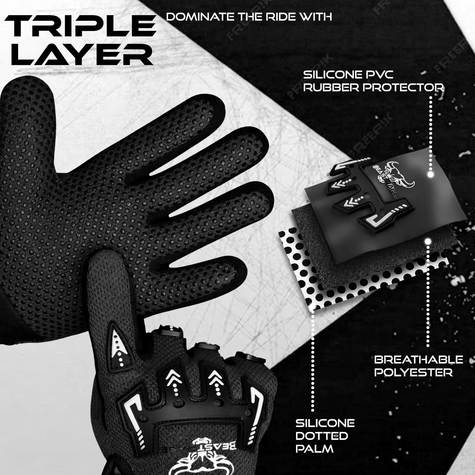BEAST RAGE Guantes de bicicleta para niños, guantes de motocross y BMX para niños y niñas, agarre antideslizante, transpirables, ligeros, guantes de moto para niños