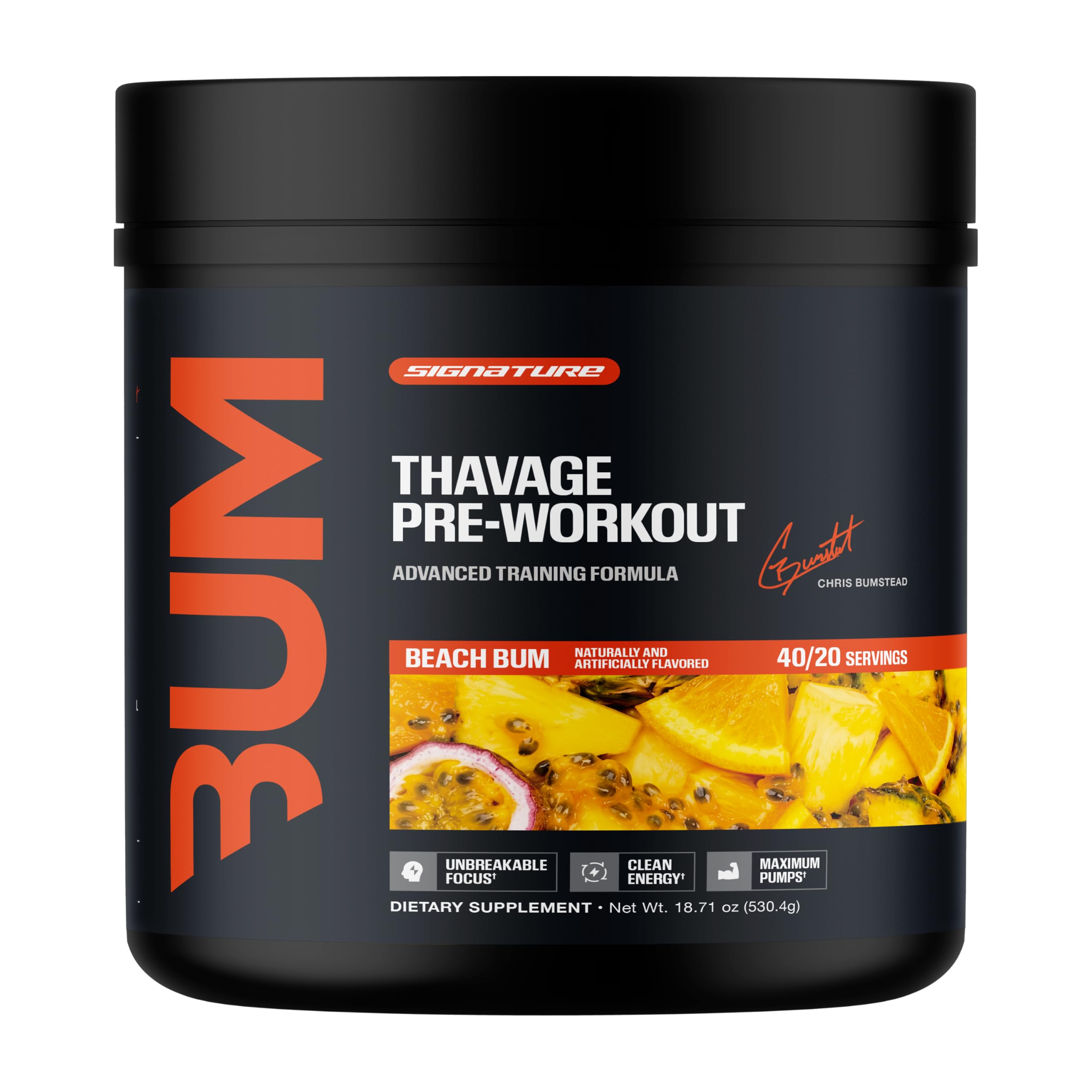 RAW Pre Workout Powder, Thavage (Beach Bum) - Chris Bumstead Sports Nutrition Supplement for Men & Women - Cbum Pre Workout for Working Out, Hydration, Mental Focus & Energy - 40 Servings