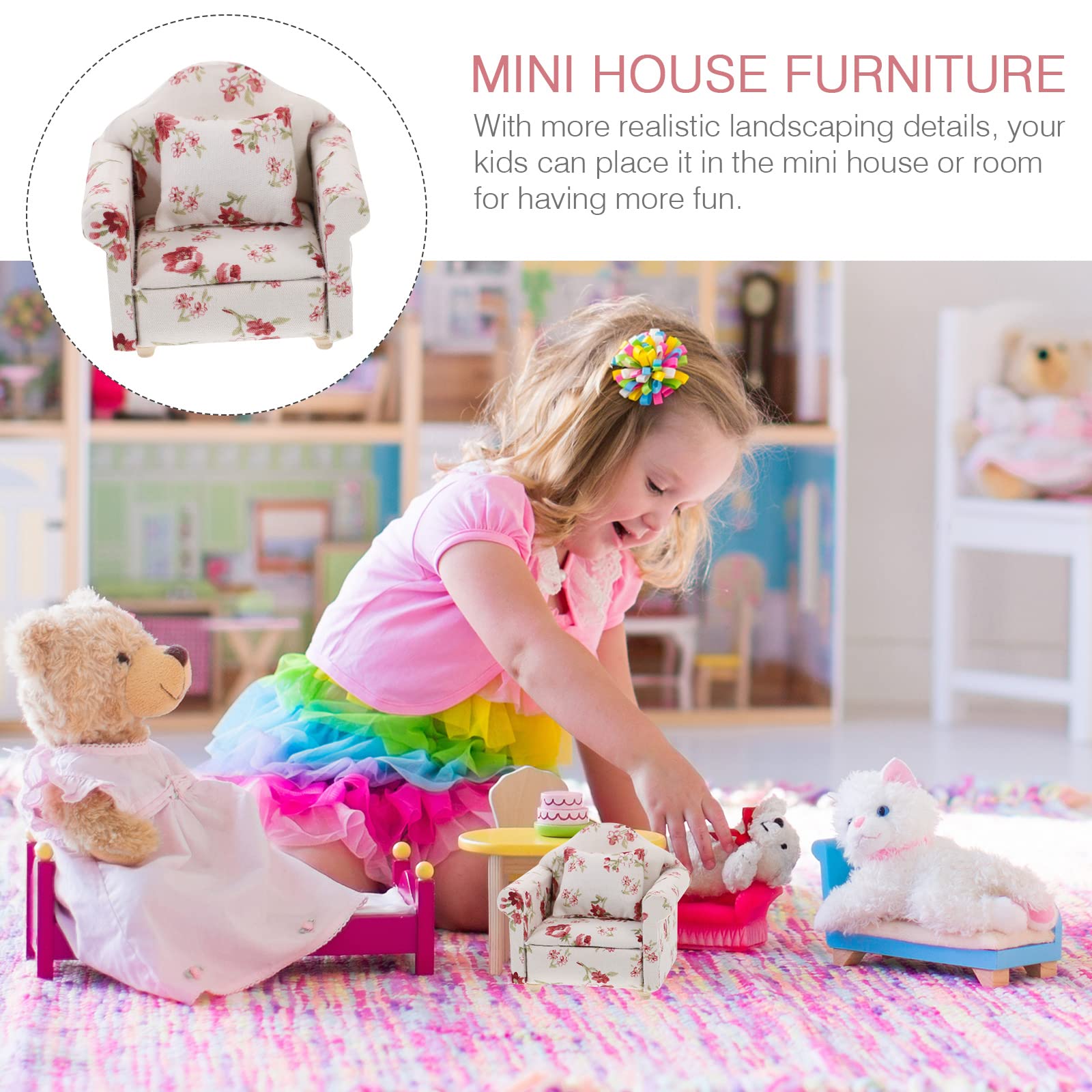Canapé Miniature Pour Maison De Poupée 1/12 - Bois Et Tissu, 8,2x6,4x7,2 Cm - Accessoire Détaillé Réaliste