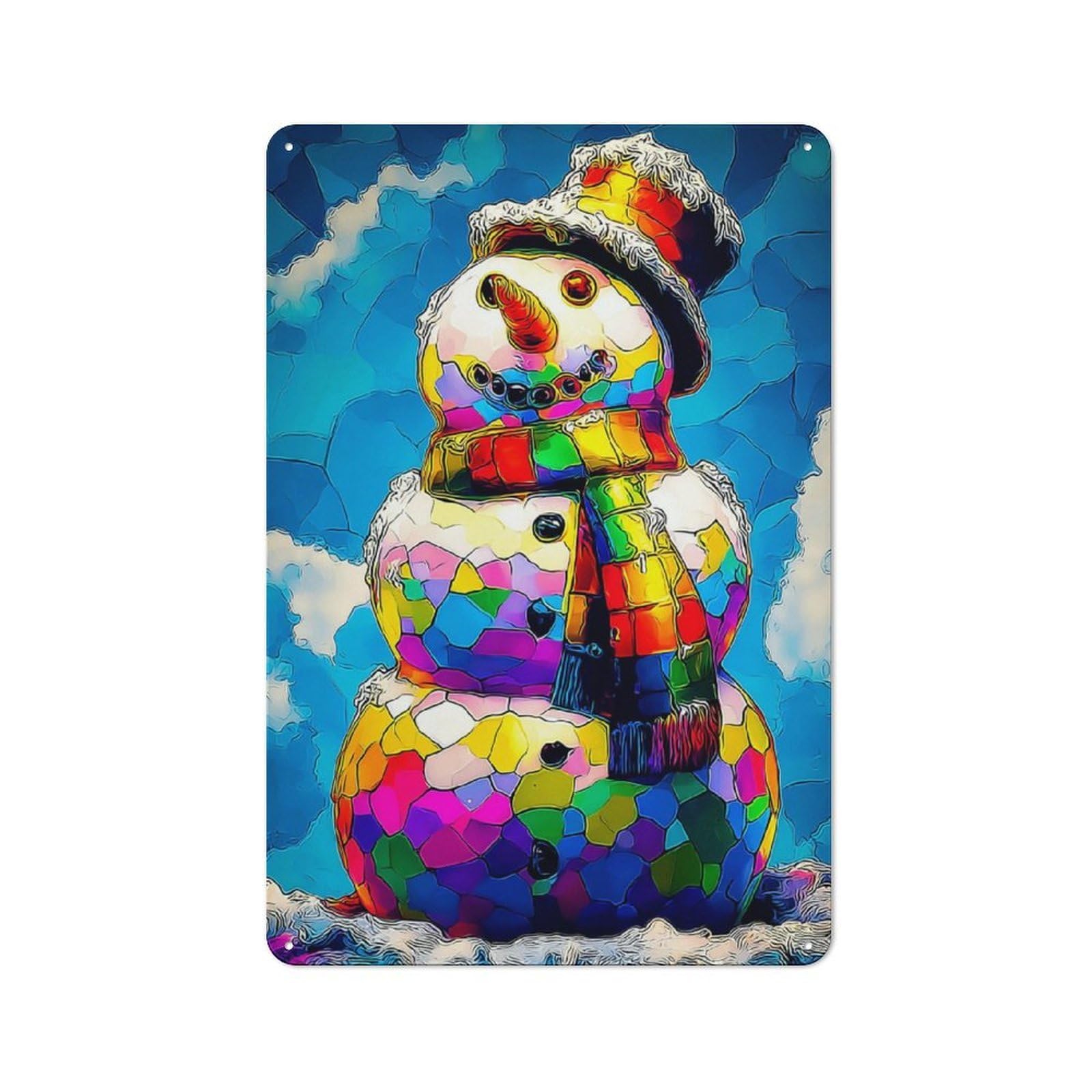Junmoney Colorful Snowman Artwork Industrial Decorative Metal Plaque 30X20cm Featuring Urban Room Decor For Flat, Bar, Studio Or Gallery Wall