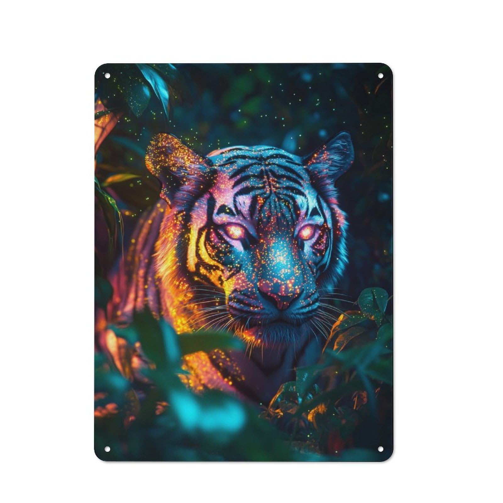 Junmoney Tiger In Neon Jungle Metal Wall Sign 40X30cm Featuring For Pub Or Café, For Pub Decor Enthusiasts, For Retro Home Interiors