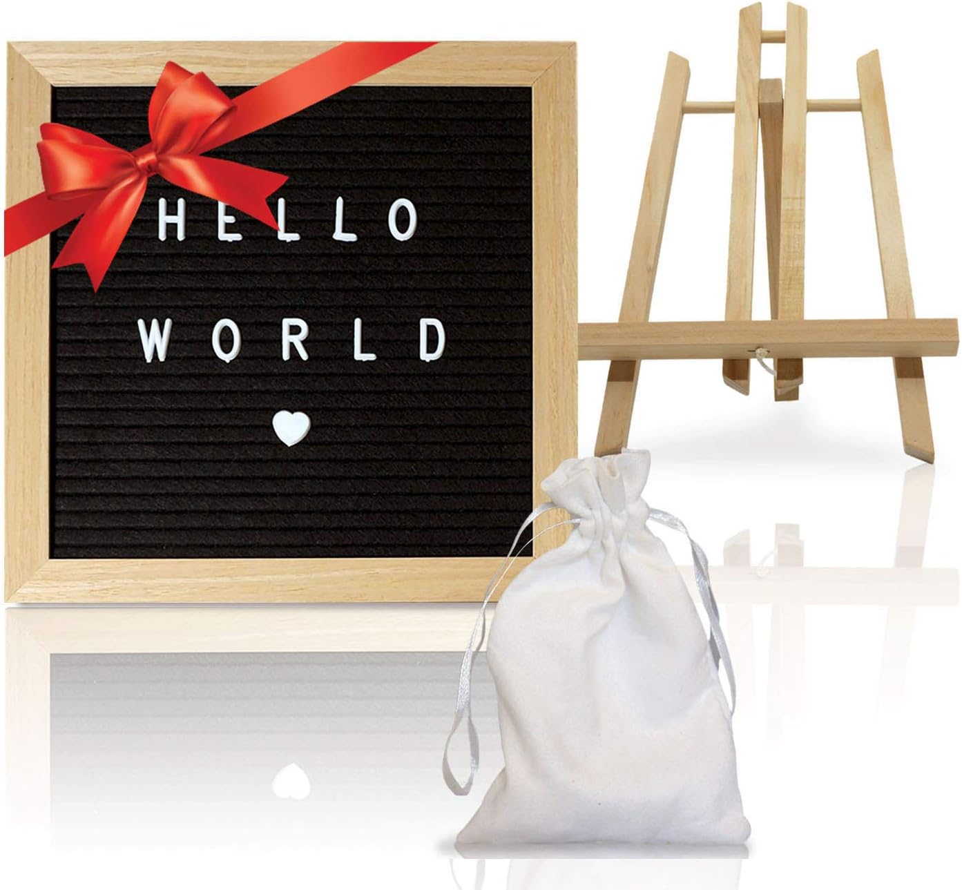 Funderdome 10x10 Felt Letter Board with 340 Letters, Numbers, and Symbols Oak Frame Felt Board with Stand