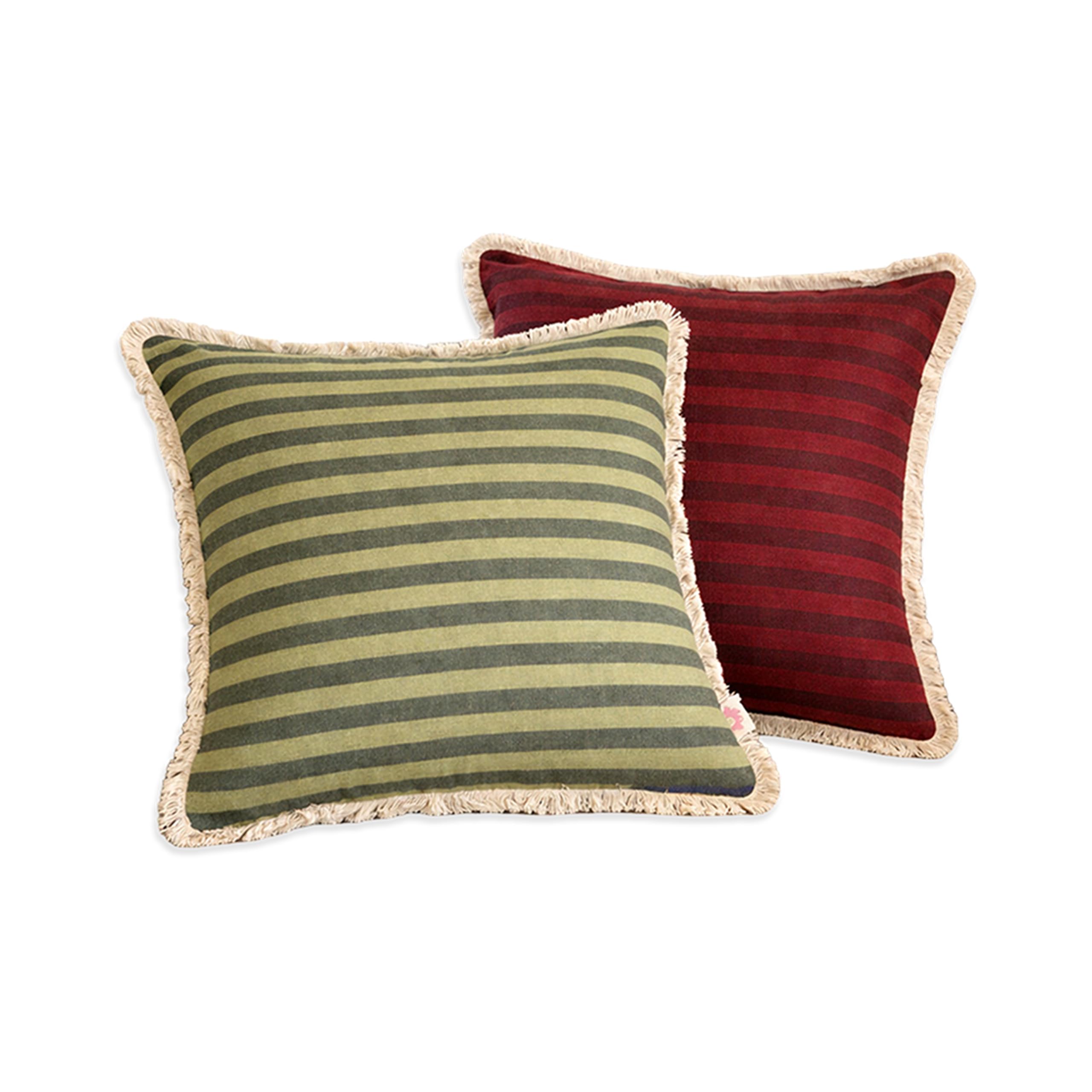 Reversible Cotton Cushion Covers Set of 2, 16x16 Inch (40x40 cm), Green & Maroon Striped Throw Pillow Covers with Fringe, Decorative Sofa Cushion Covers for Living Room, Bedroom & Couch-image-40