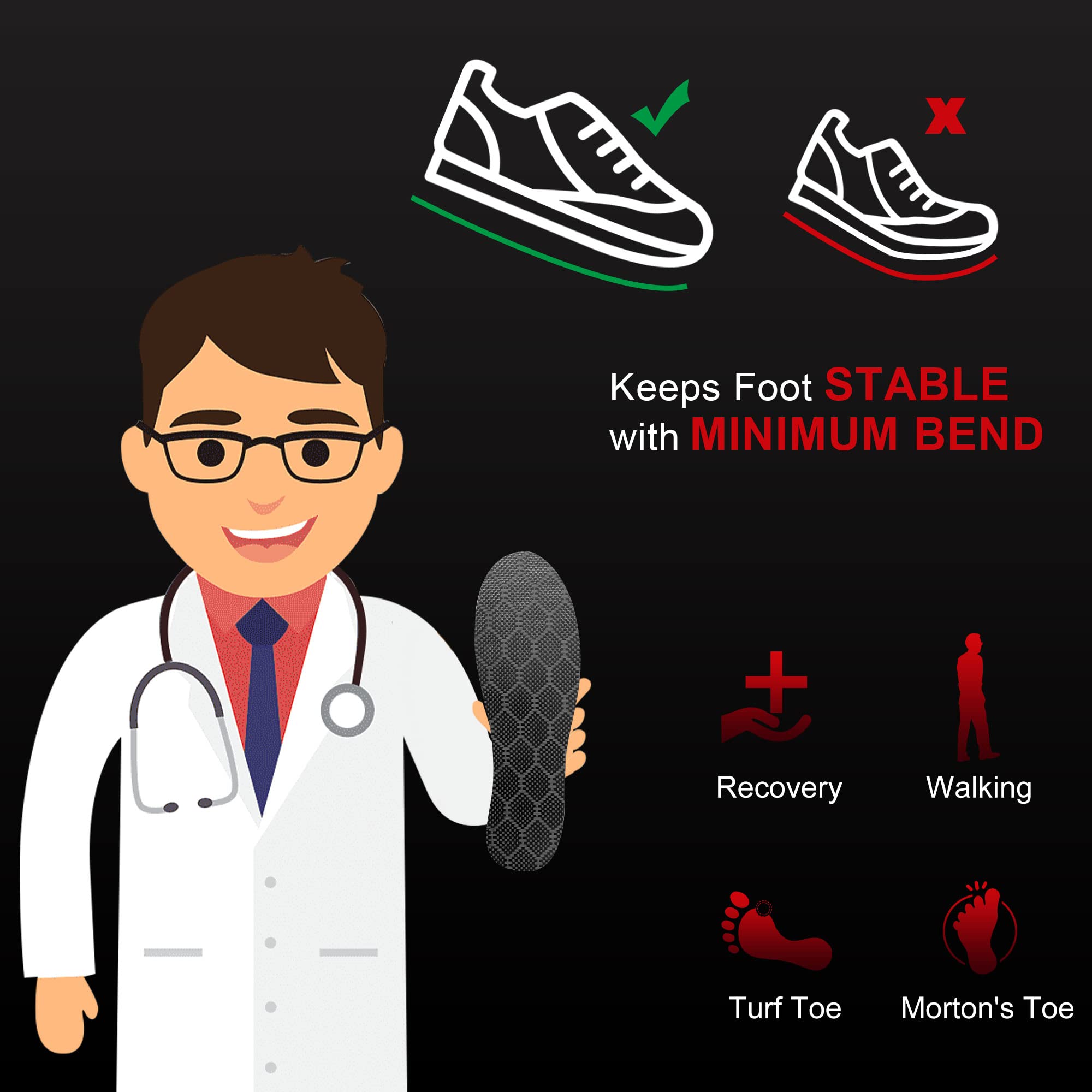Plantilla de fibra de carbono, 1 par para hombres y mujeres, inserto rígido de zapato para recuperación, placa de pie de grafito para artritis, hallux rígido, dedo del césped, Morton, fascitis plantar