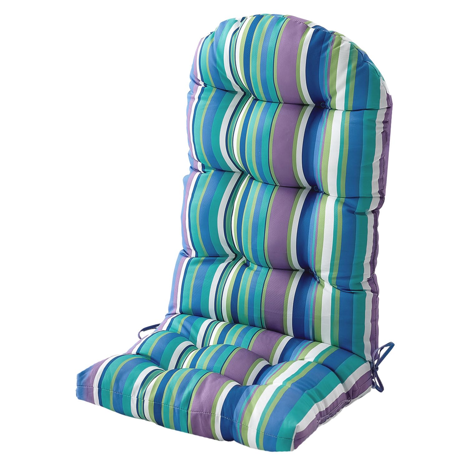 FILUXE Adirondack & Rocking Chair Cushion, High Back Patio Cushions - Waterproof Solid Tufted Pillow, Indoor/Outdoor Pads with Ties, Fade-Resistant & Seasonal All Weather Replacement (Stripe Blue, 1)